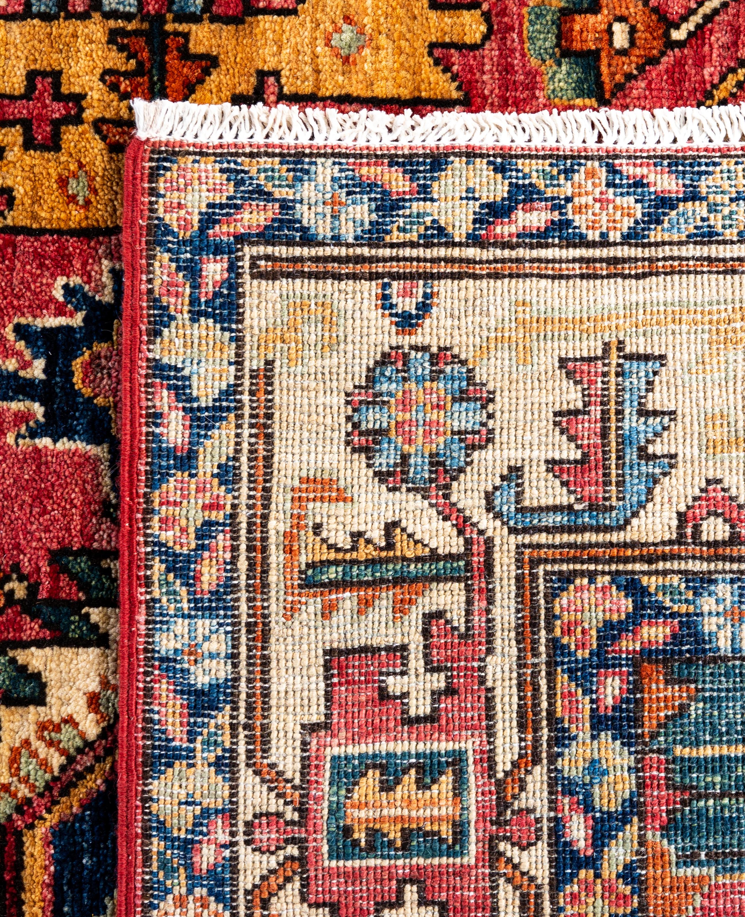 Serapi Tapis de zone unique en laine rouge 4' 2