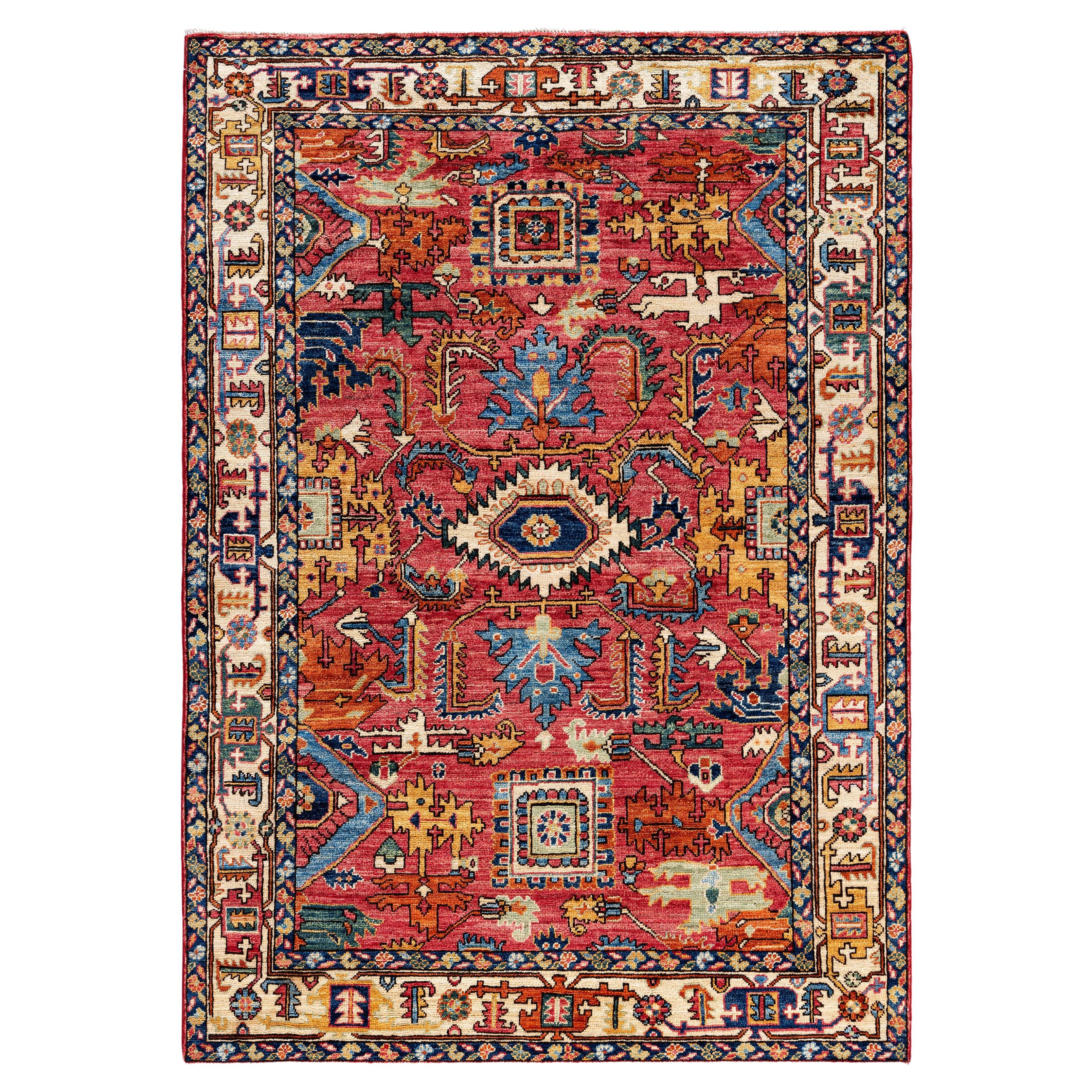 Serapi Tapis de zone unique en laine rouge 4' 2" x 5' 10"