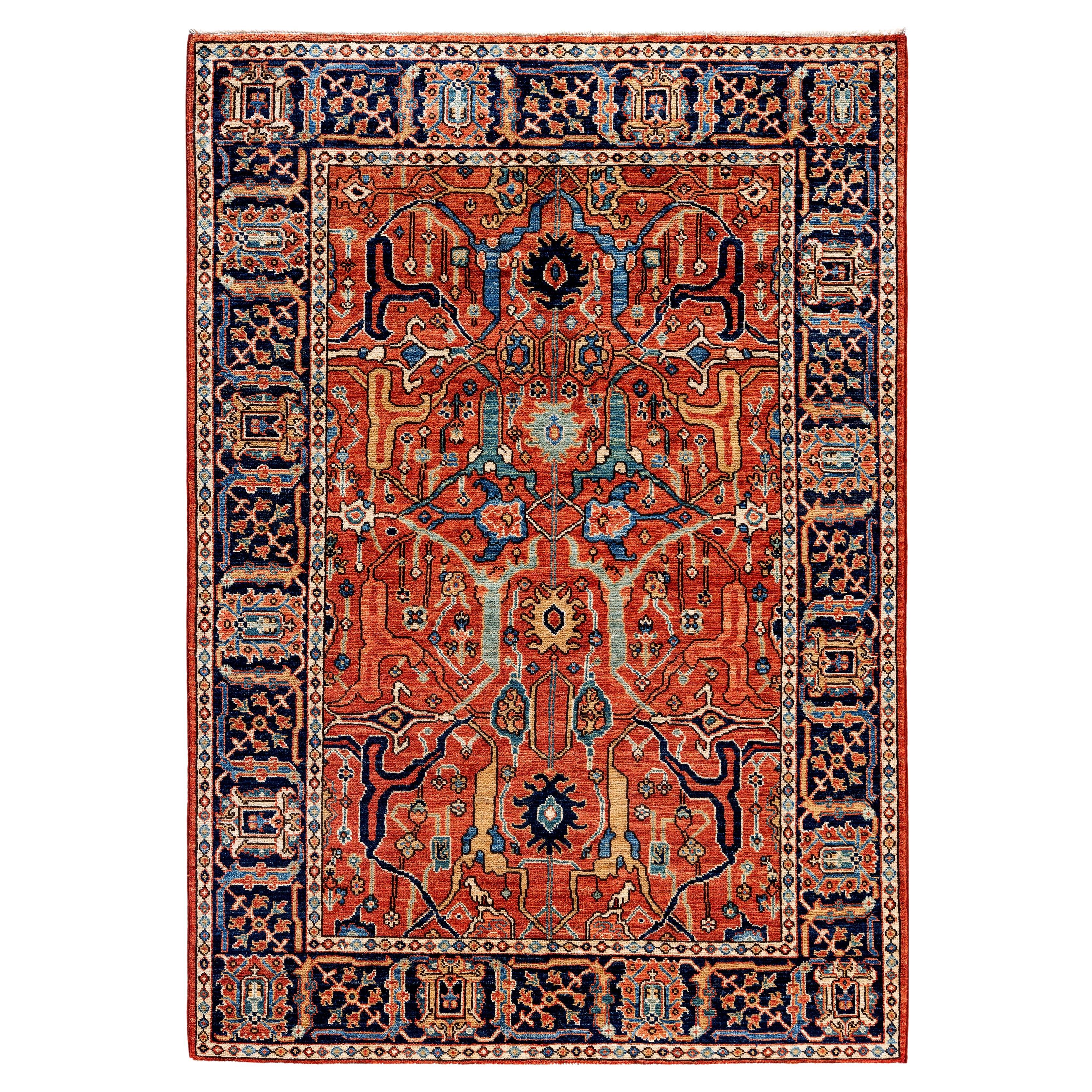 Tappeto Serapi in lana rosso unico nel suo genere 4' 2" x 5' 11"