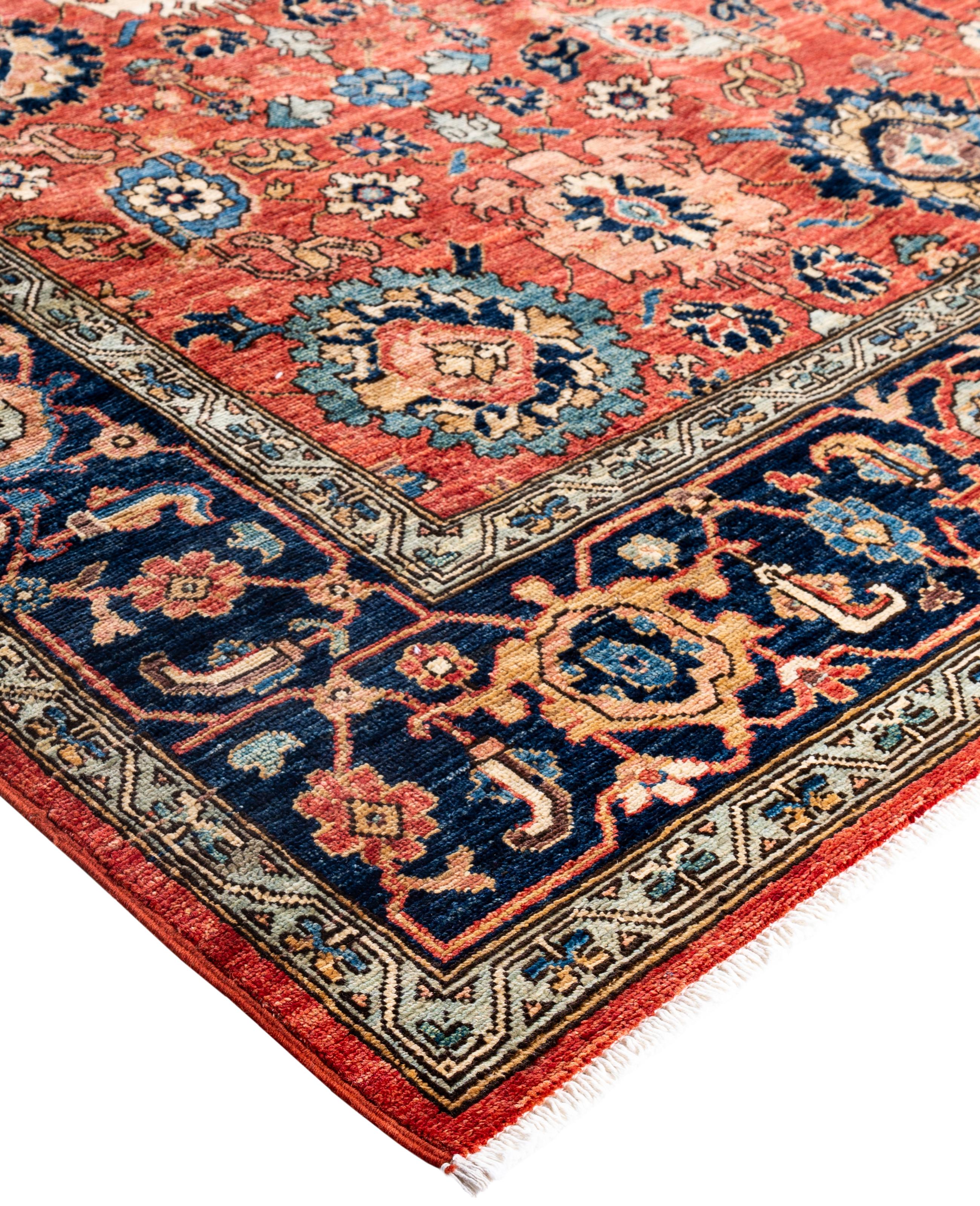 Las alfombras Serapi son conocidas por sus diseños geométricos y audaces y sus ricos colores, a menudo con un medallón central rodeado de intrincados dibujos. Suelen utilizar una paleta de colores cálidos y terrosos, con rojos intensos, azules,