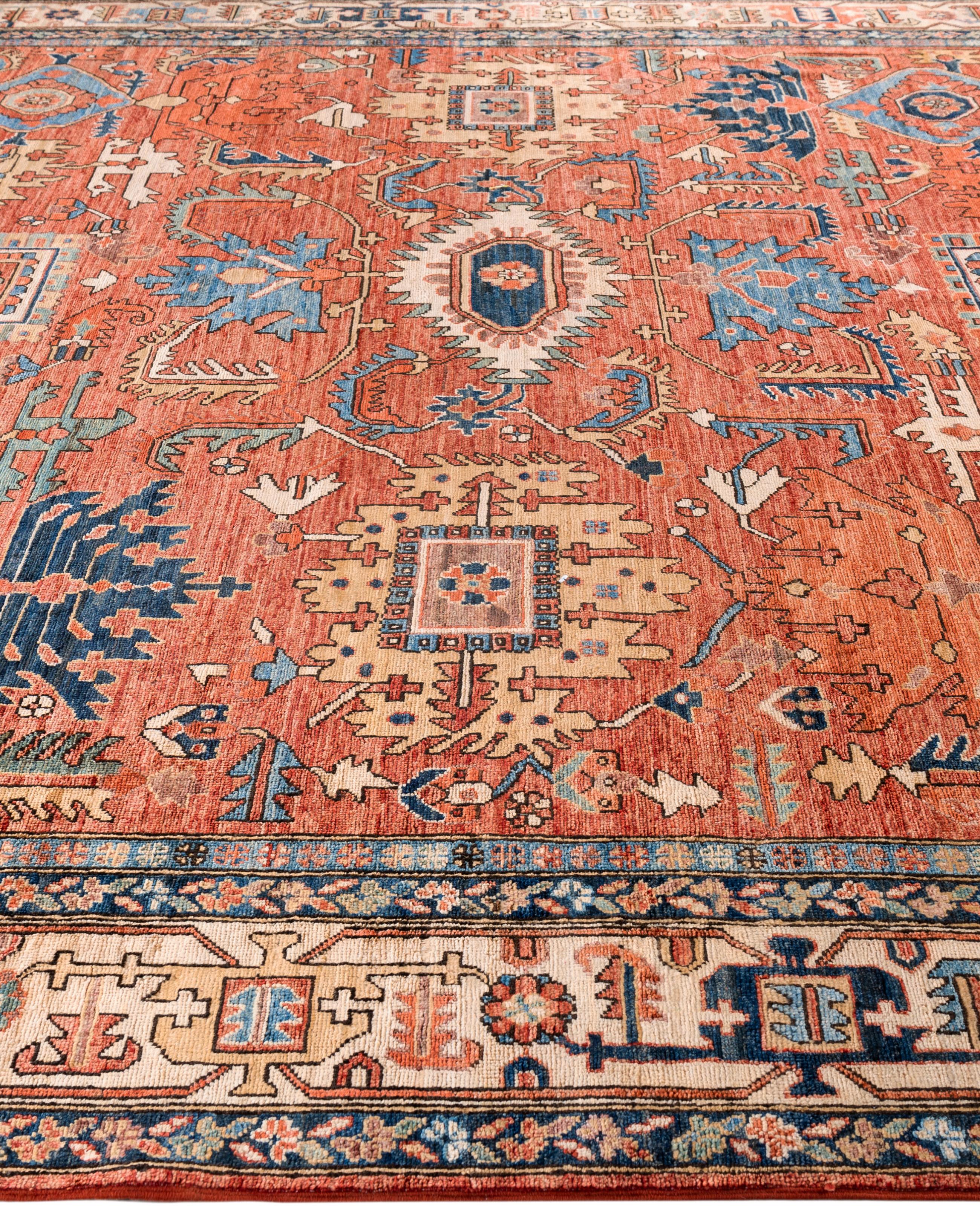 Hand-Knotted Serapi One-of-a-Kind Wool Red Area Rug 9' 0