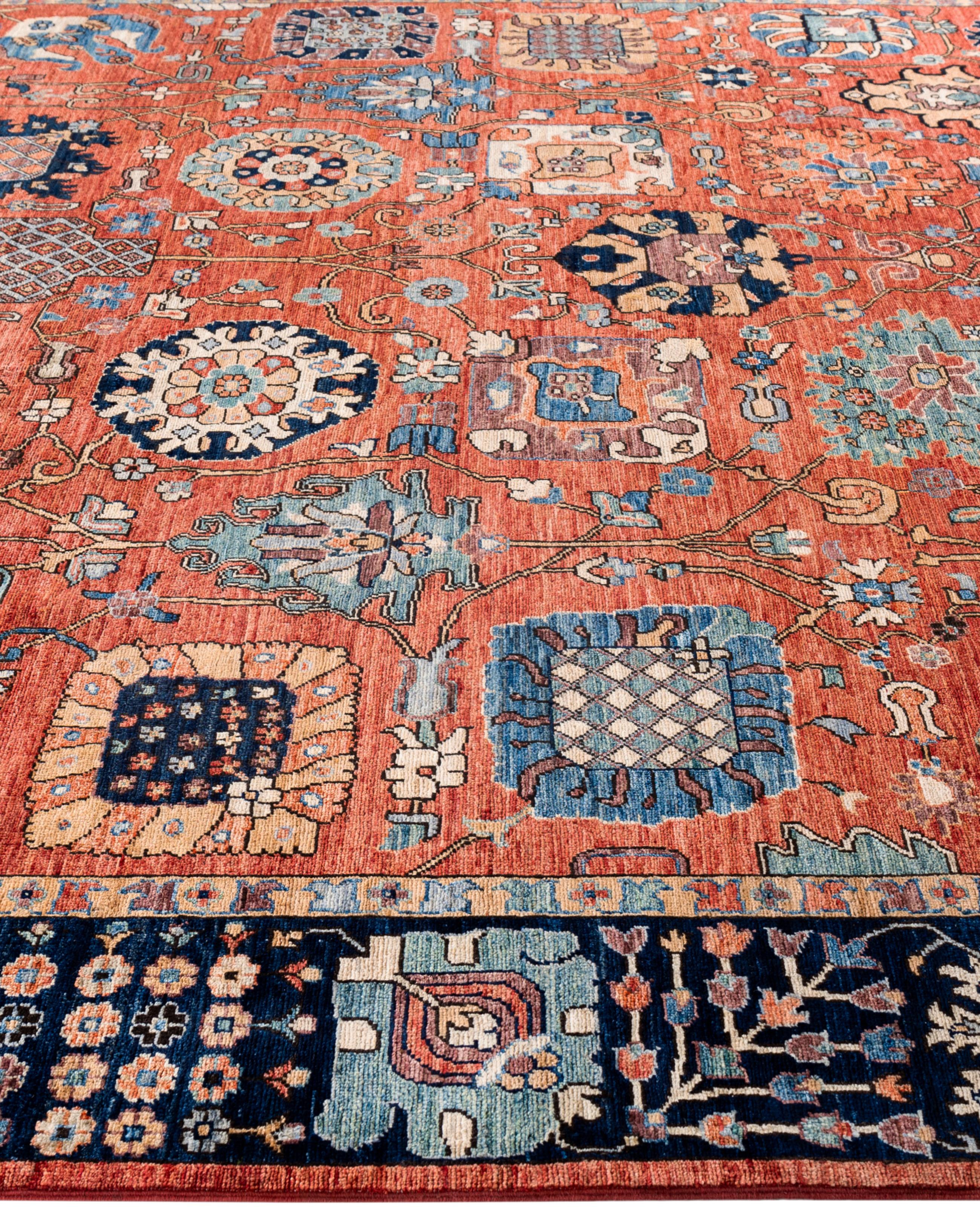 Hand-Knotted Serapi One-of-a-Kind Wool Red Area Rug 9' 0