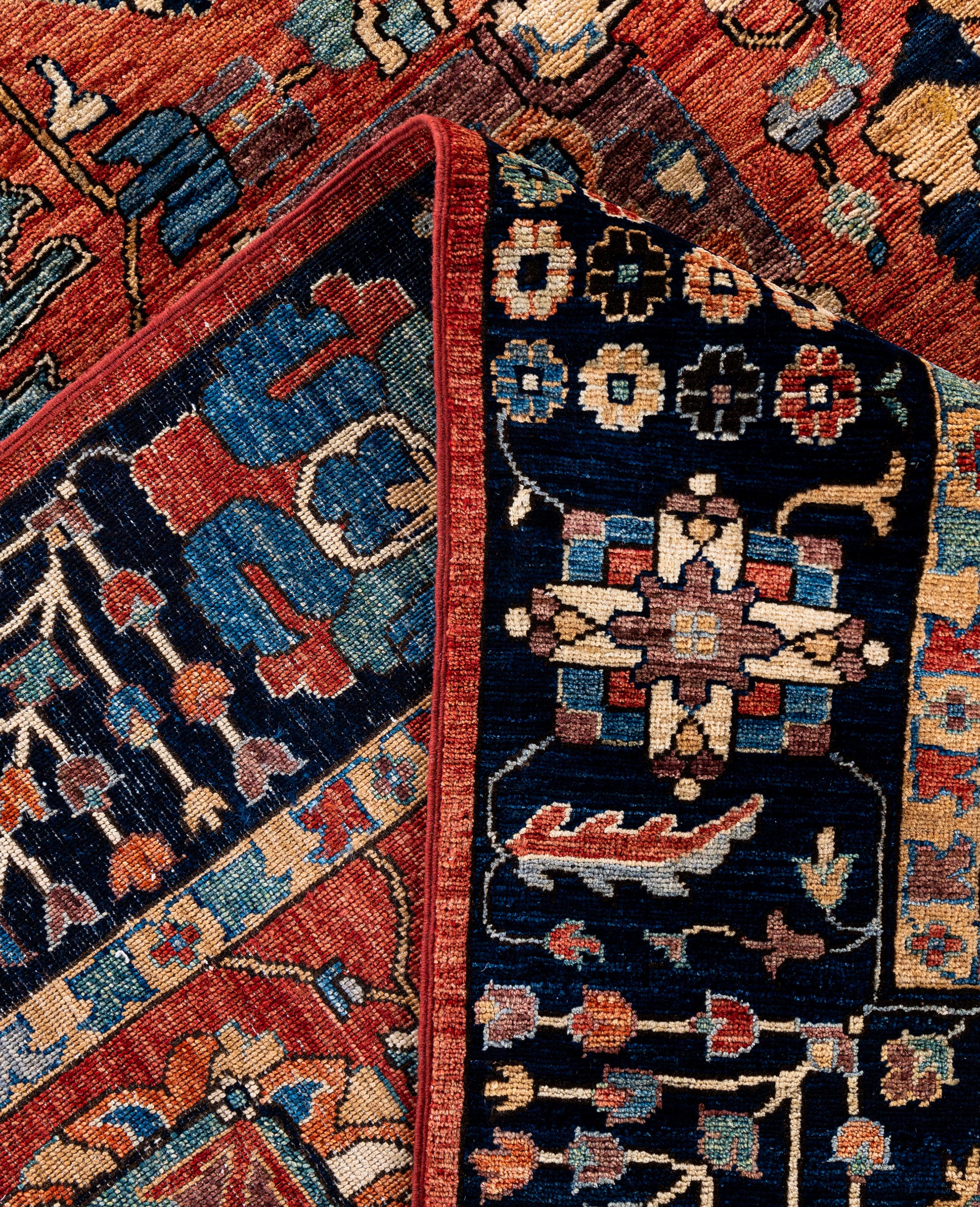 Contemporary Serapi One-of-a-Kind Wool Red Area Rug 9' 0
