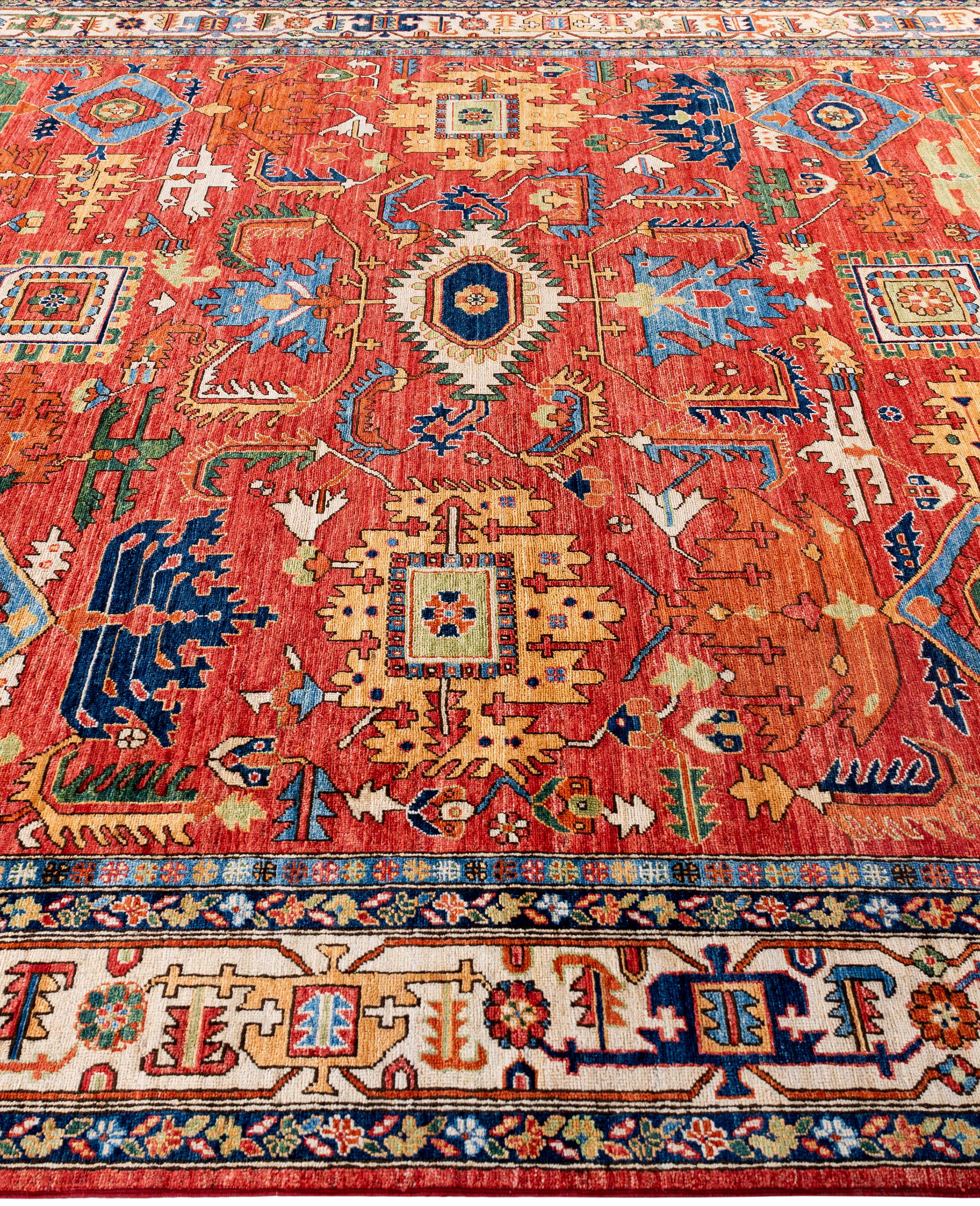 Hand-Knotted Serapi One-of-a-Kind Wool Red Area Rug 9' 2