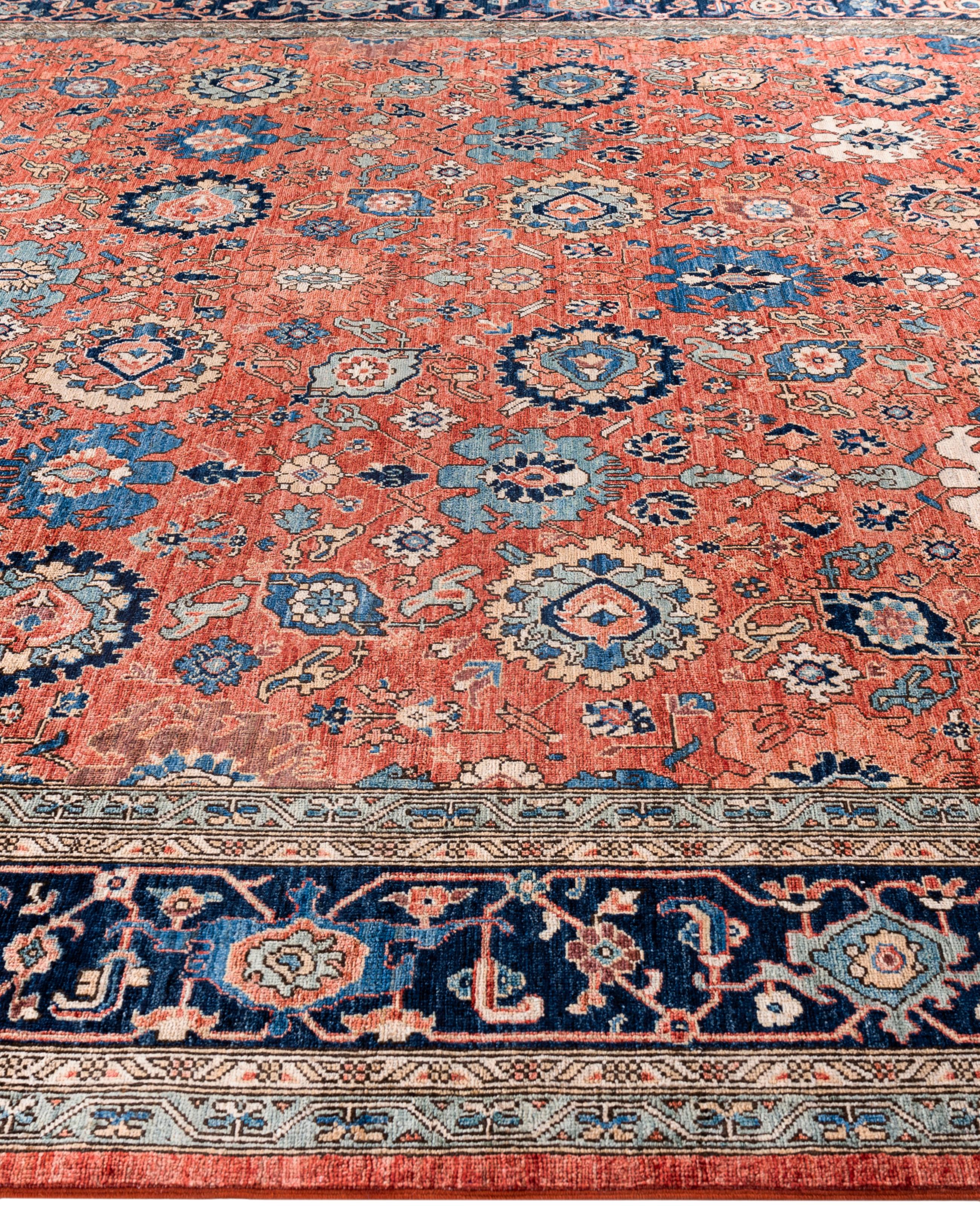 Hand-Knotted Serapi One-of-a-Kind Wool Red Area Rug 9' 3