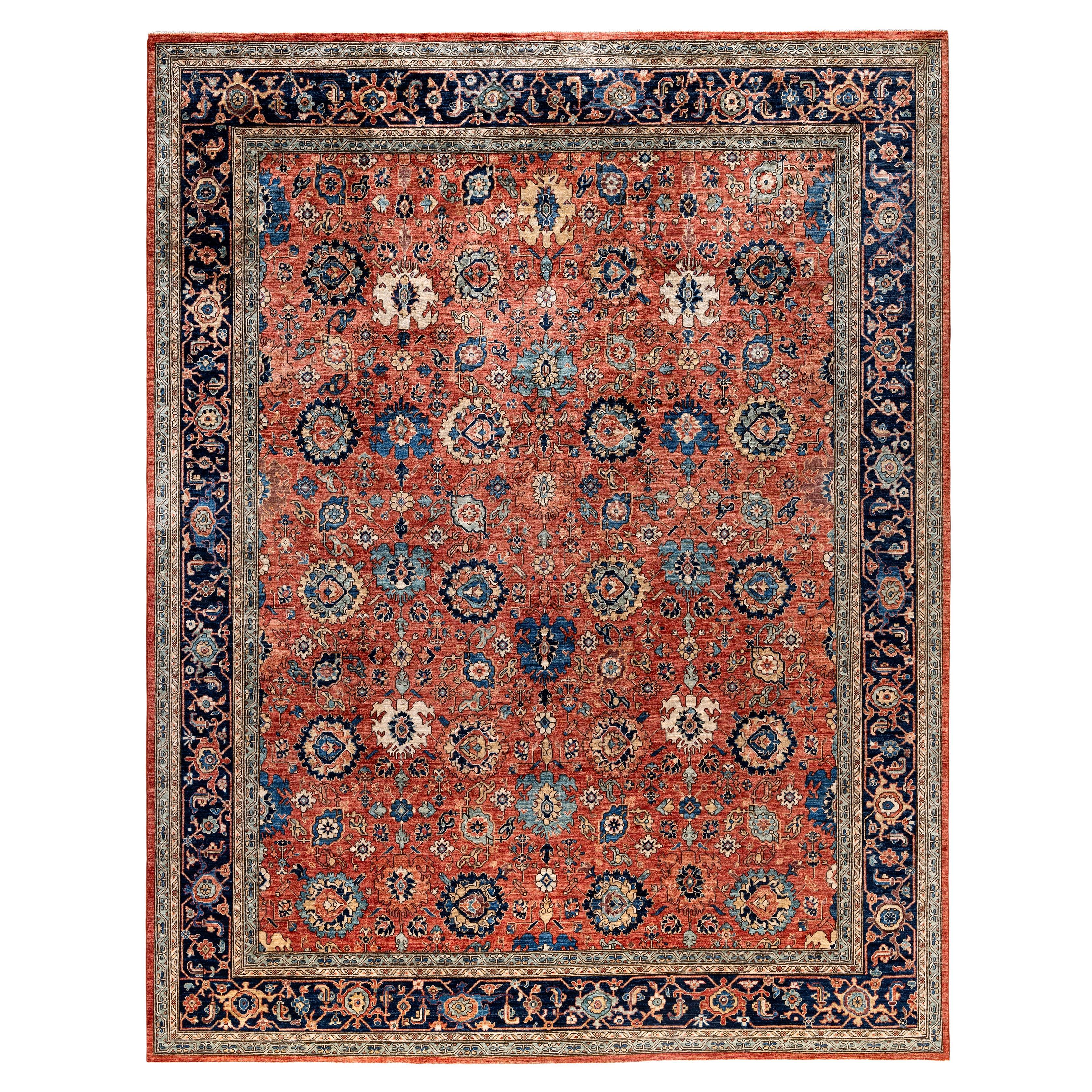 Alfombra de lana roja única Serapi 30 cm x 30 cm
