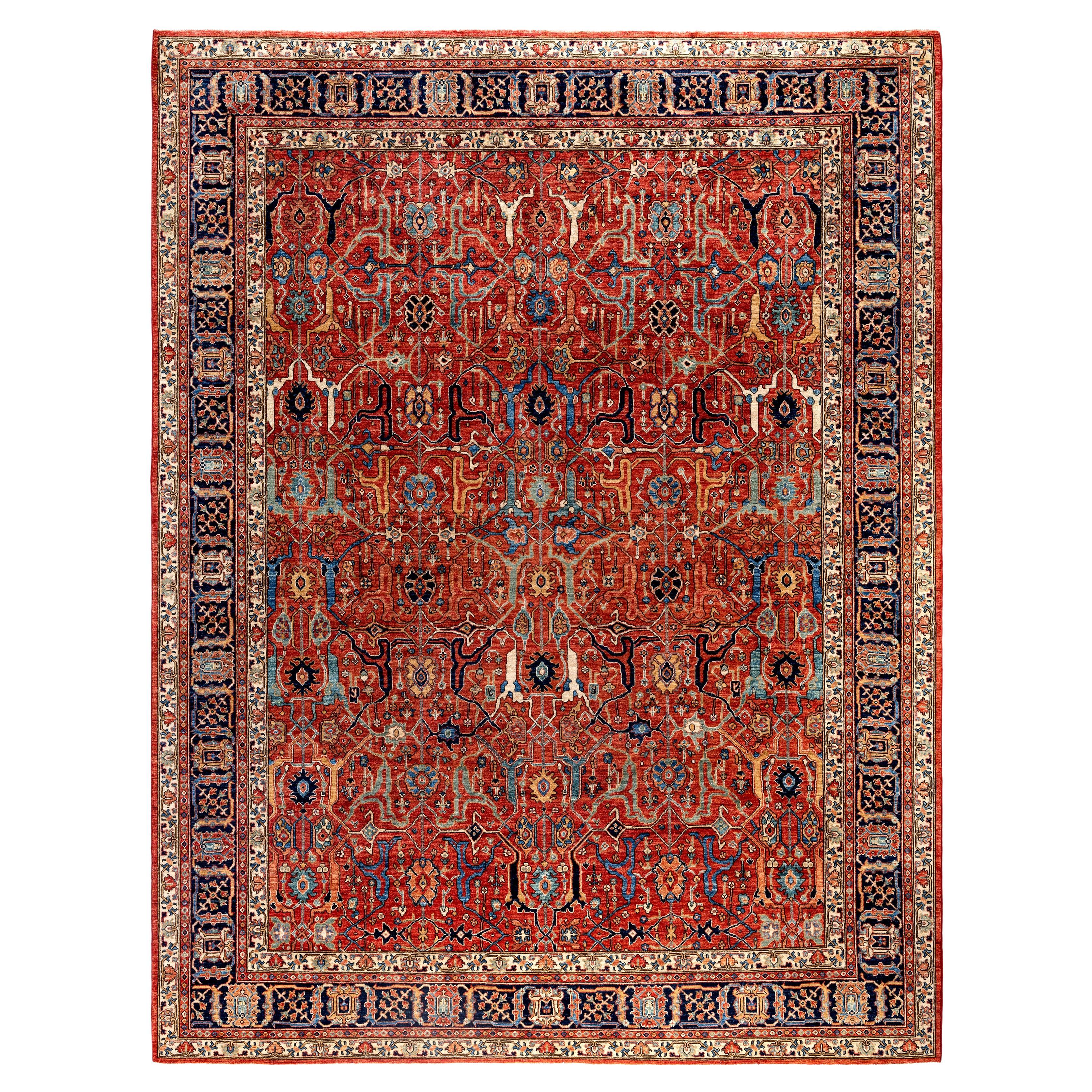 Alfombra de lana roja única Serapi 30 cm x 30 cm