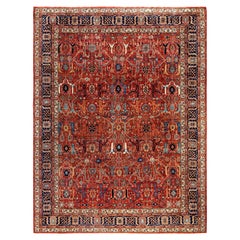 Alfombra de lana roja única Serapi 30 cm x 30 cm