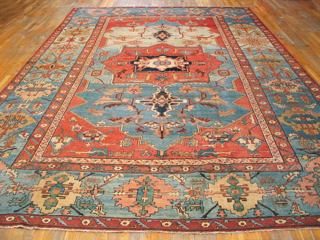 Hand-Knotted 19th Century N.W. Persian Serapi Carpet ( 10'2