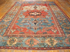 Rare Light Blue and Jewel Tones Antique 19th Century Persian Heriz Serapi Carpet