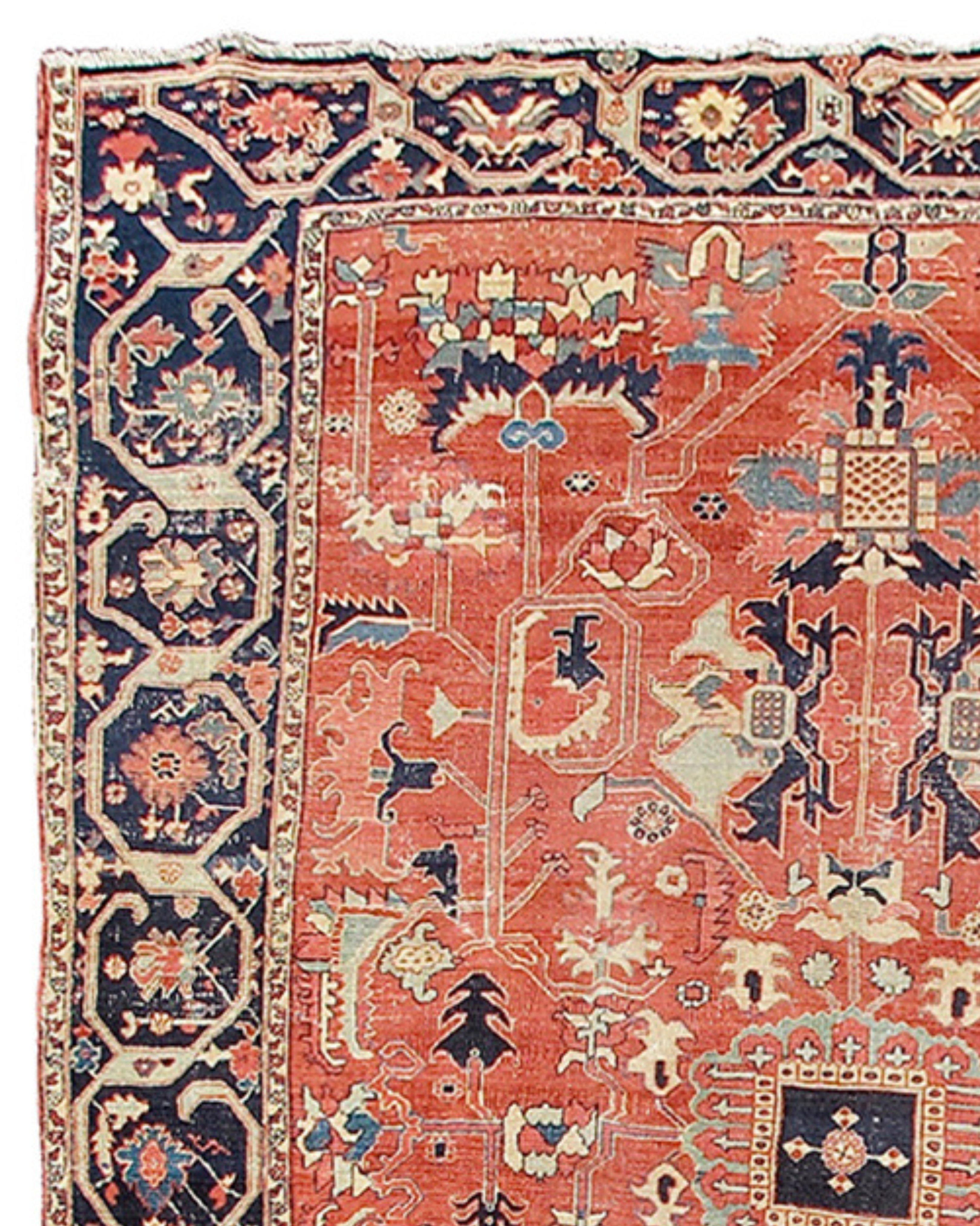 Hand-Knotted Antique Persian Serapi Rug, Late 19th Century For Sale