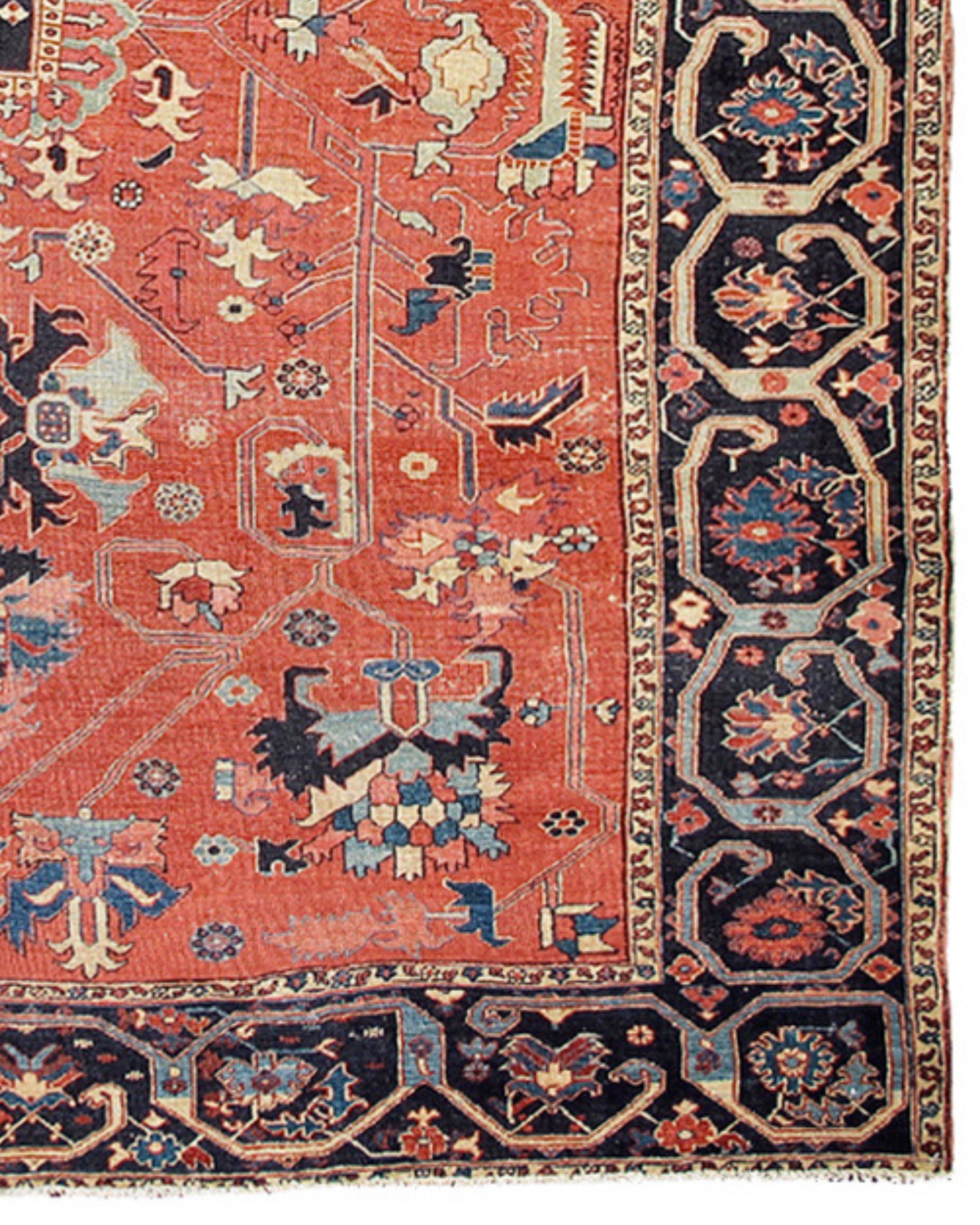 Wool Antique Persian Serapi Rug, Late 19th Century For Sale