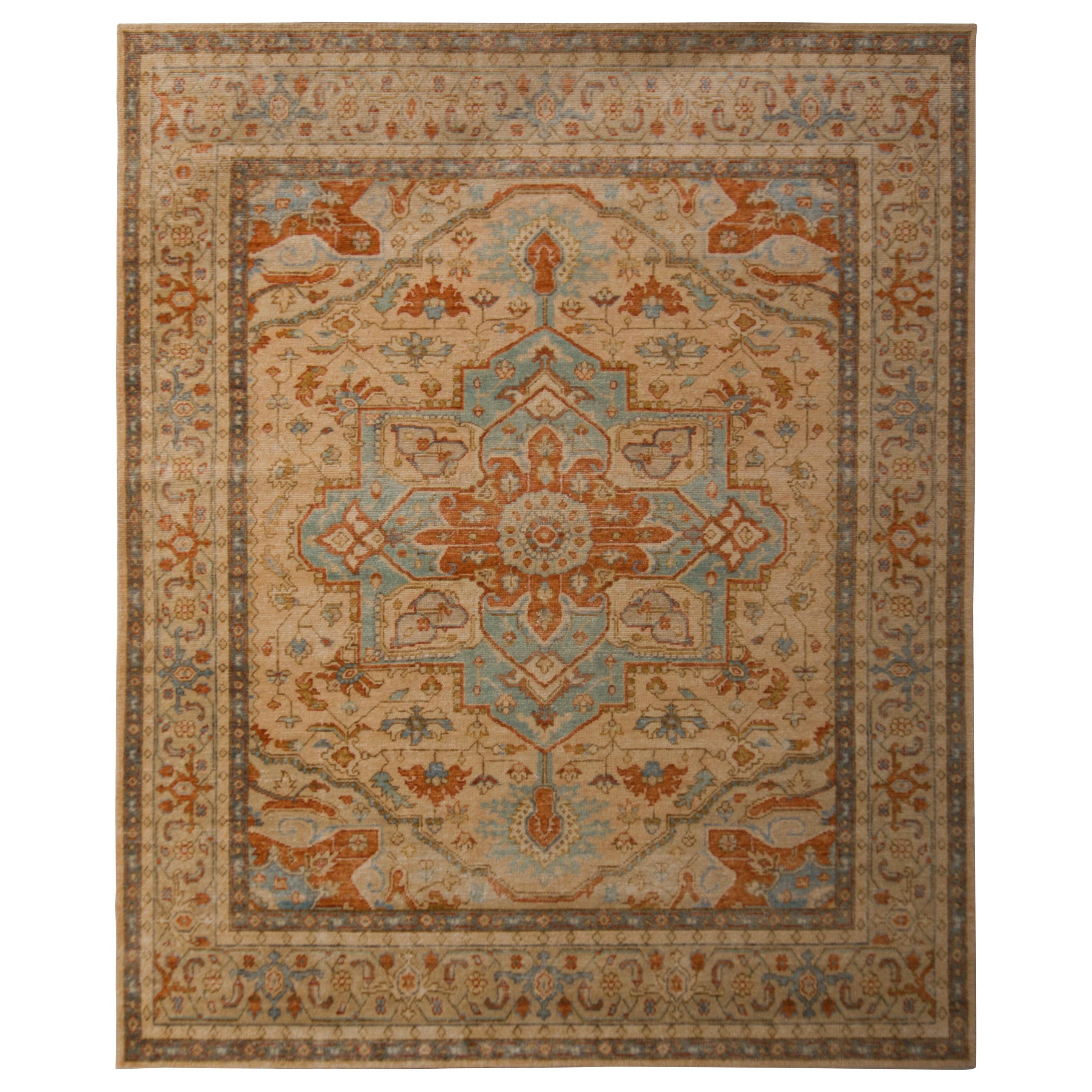 Teppich & Kelim-Teppich im Serapi-Stil in Beige und Rot mit Medaillon-Serapi-Muster im Angebot