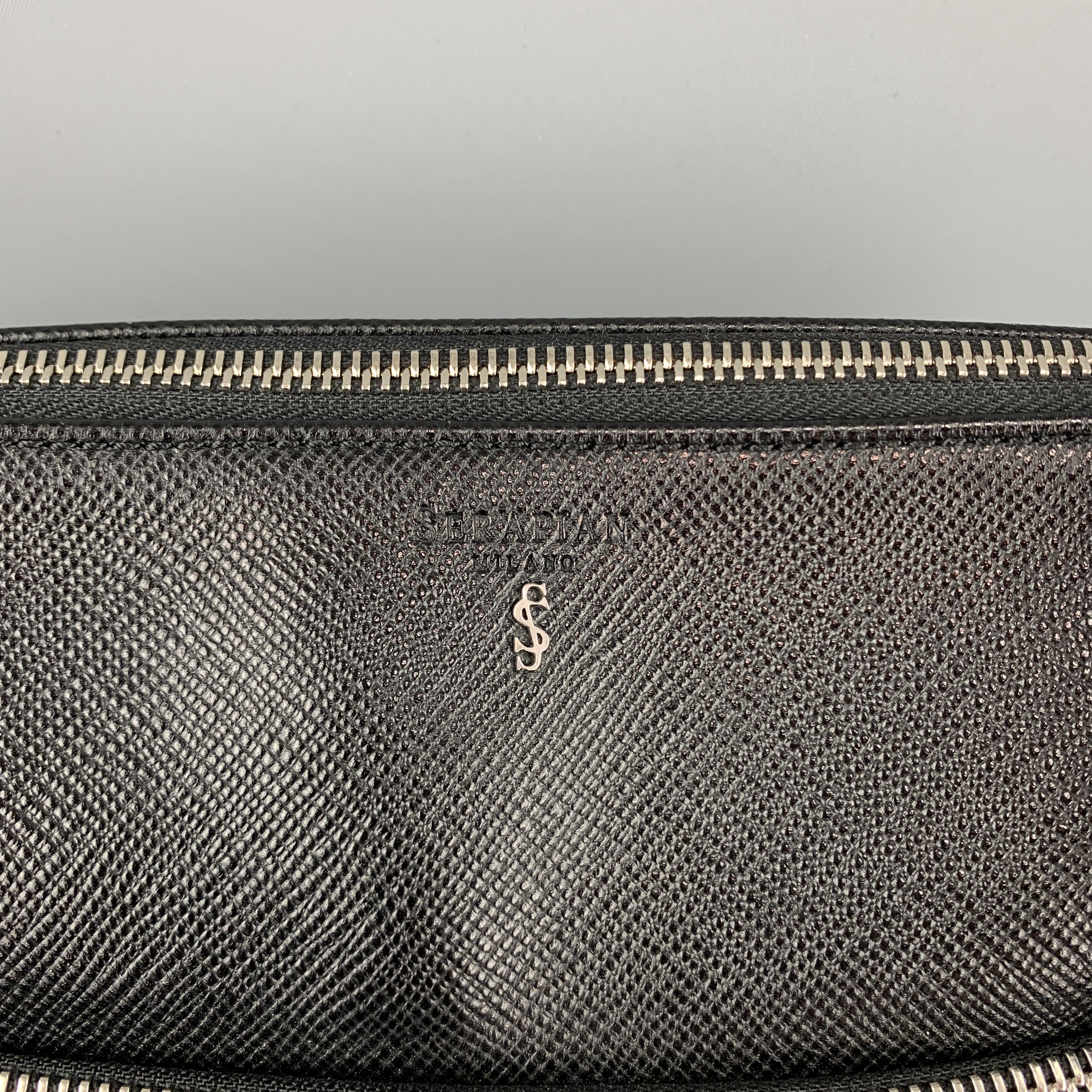 SERAPIAN Solid Black Saffiano Textured Leather Crossbody Bag In Good Condition In San Francisco, CA