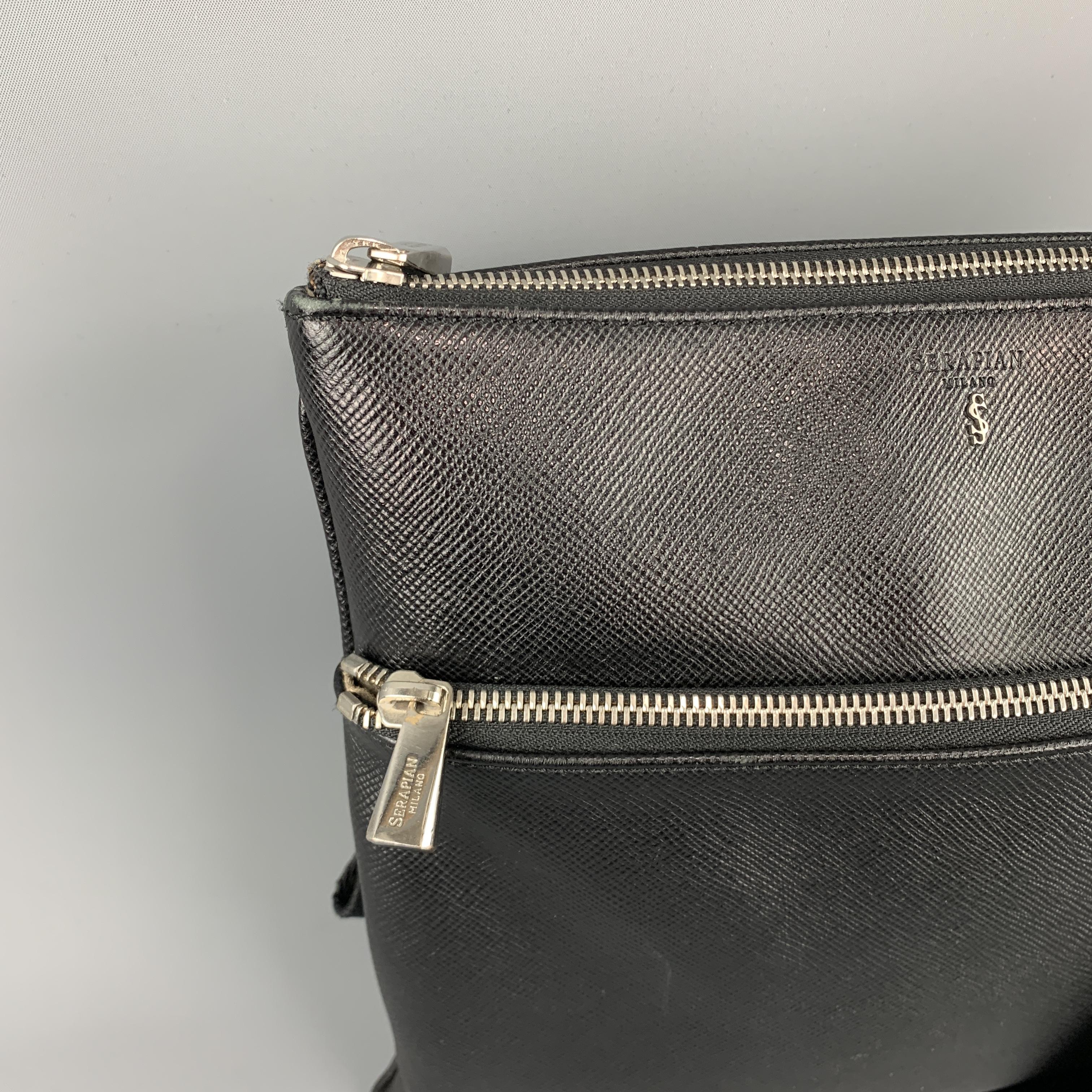 Men's SERAPIAN Solid Black Saffiano Textured Leather Crossbody Bag