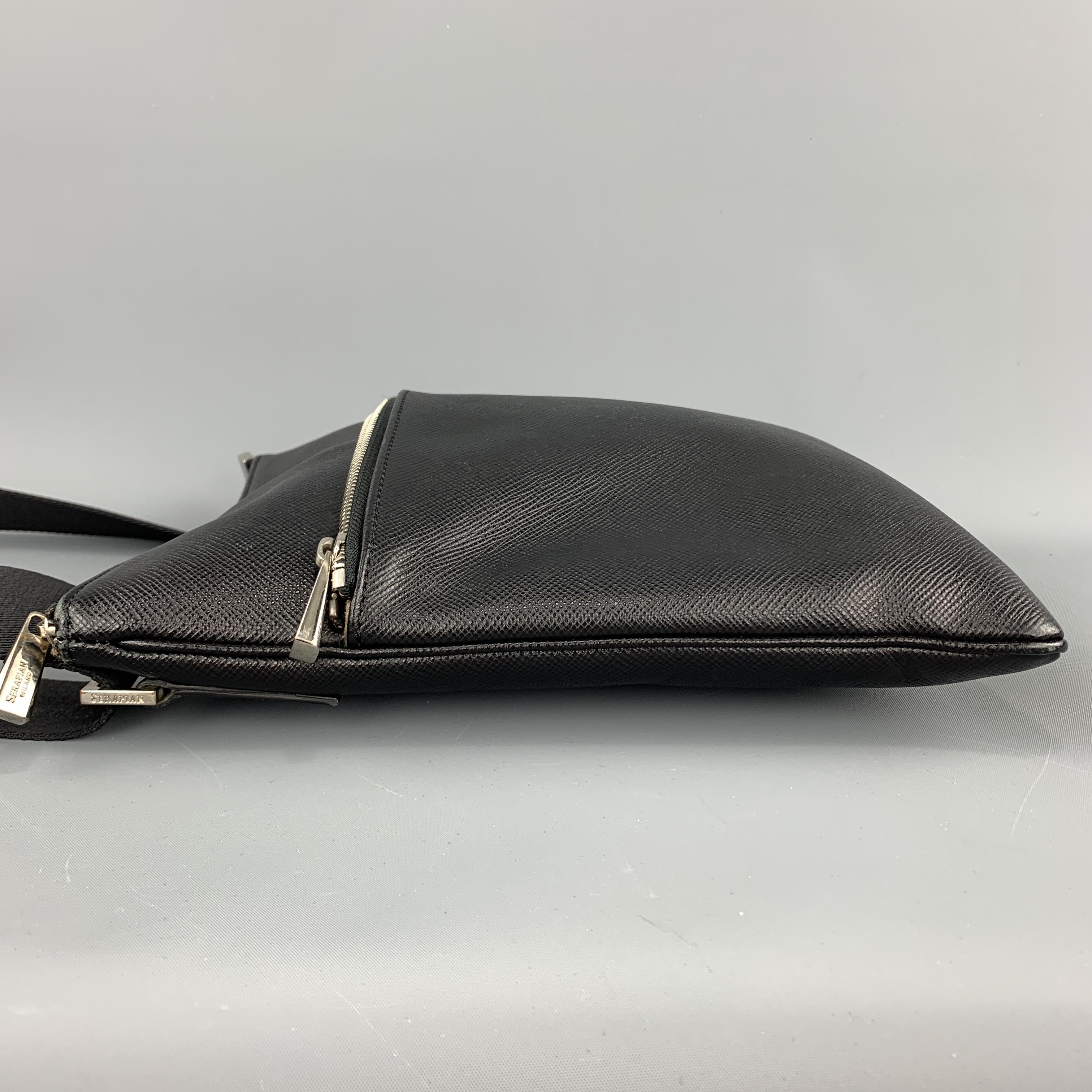 SERAPIAN Solid Black Saffiano Textured Leather Crossbody Bag 1