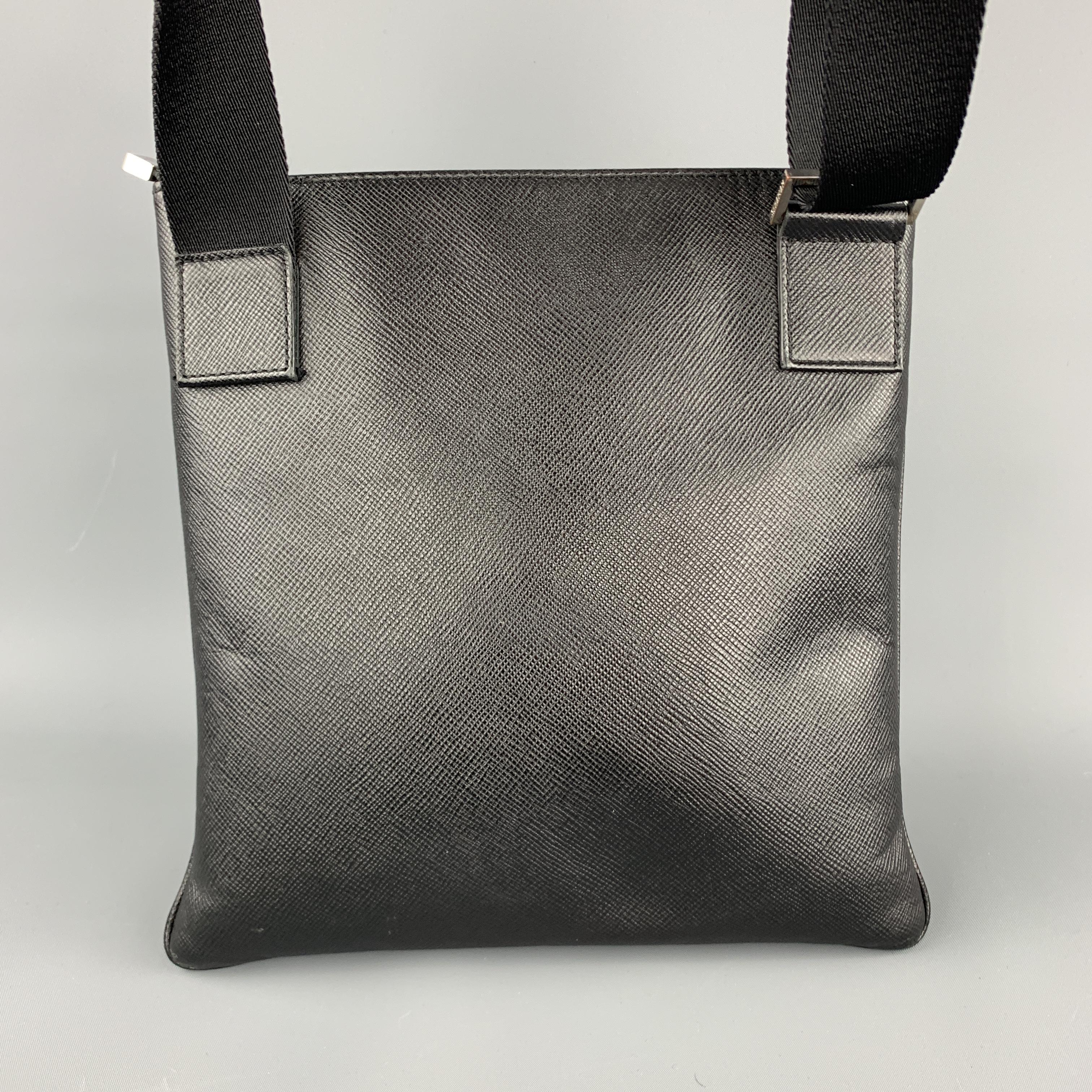 SERAPIAN Solid Black Saffiano Textured Leather Crossbody Bag 3