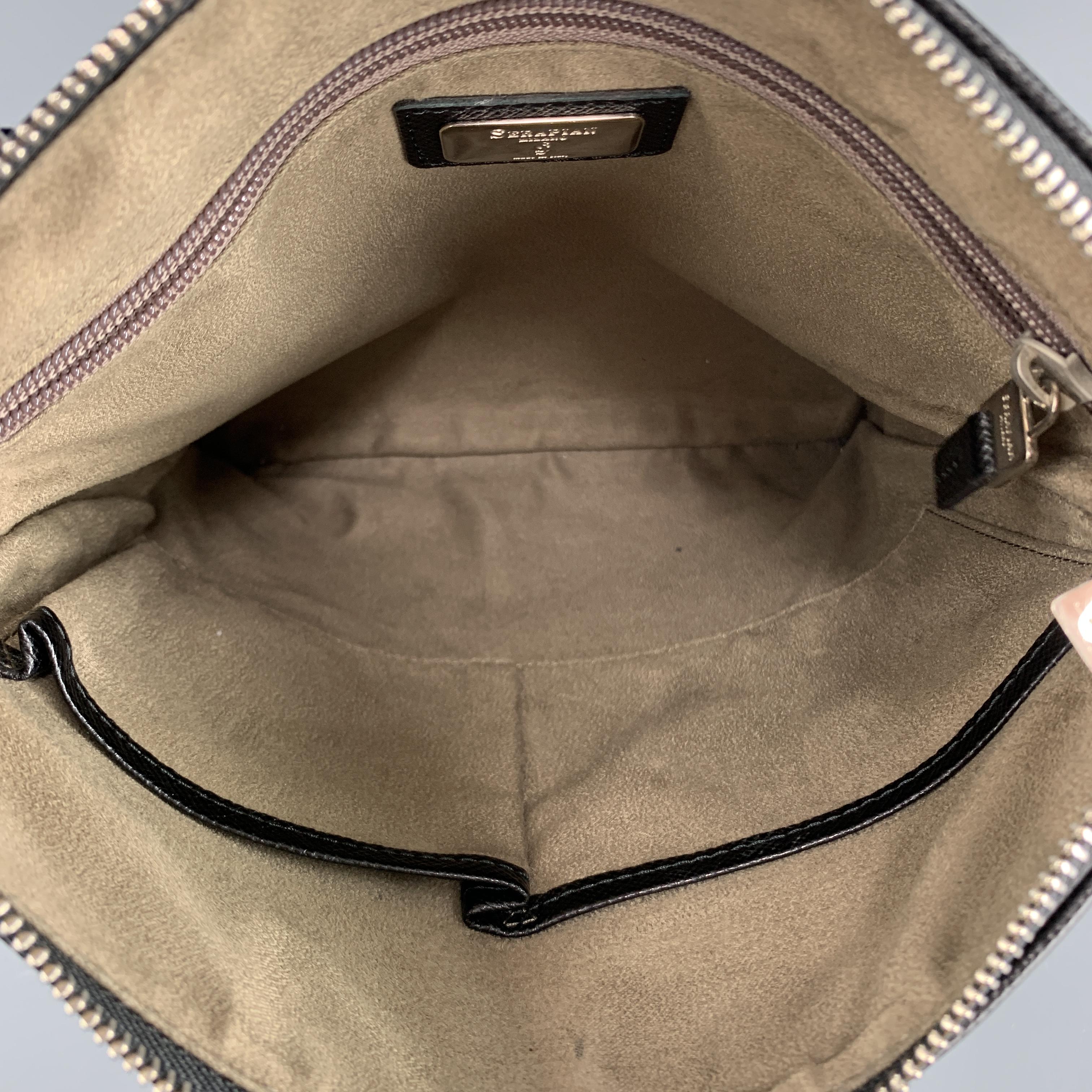 SERAPIAN Solid Black Saffiano Textured Leather Crossbody Bag 4