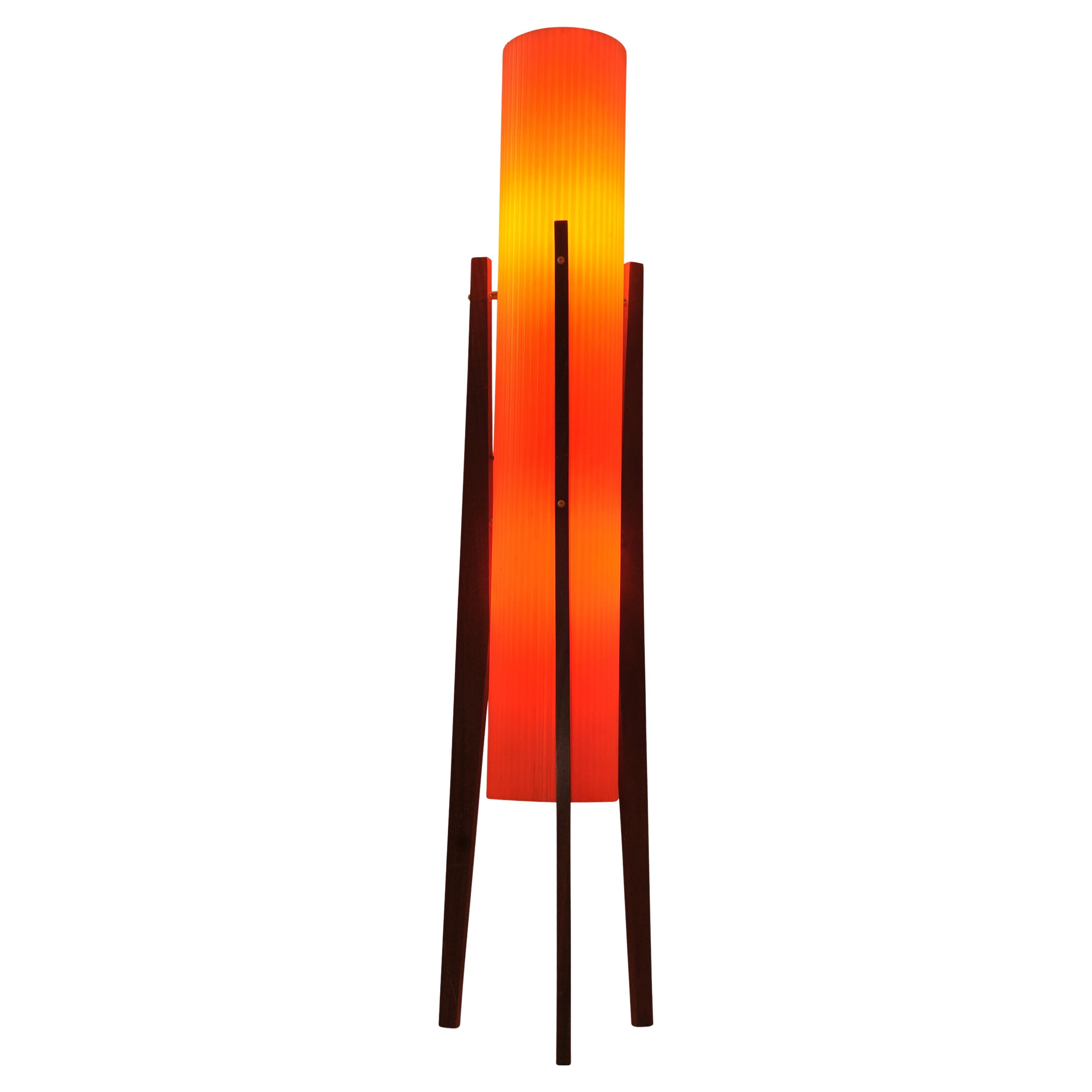 Sered Novoplast Mid Century Modern Rocket Floor Lamp with a Tripod Teak Frame