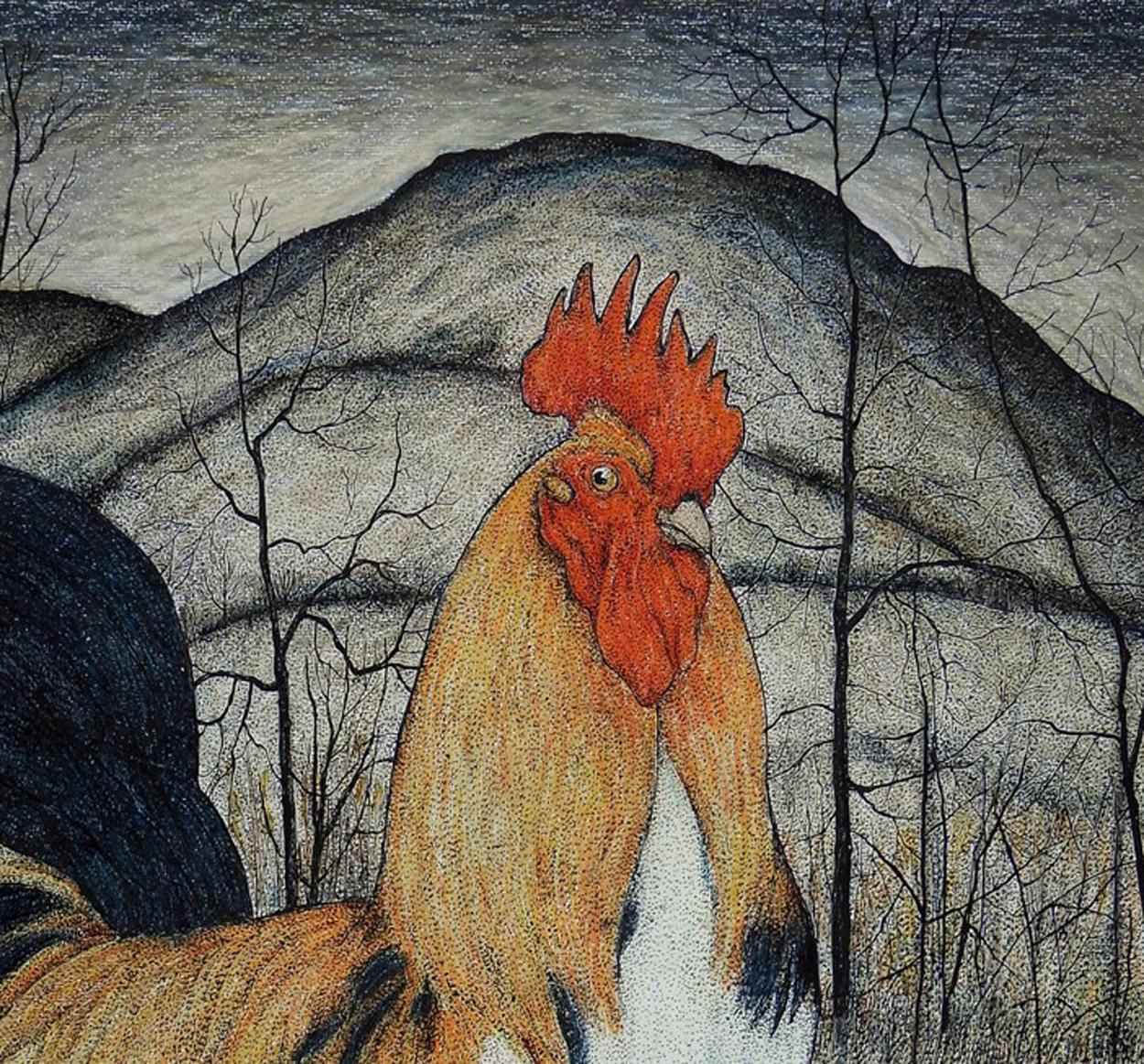 Roving Rooster - New original work by Seren Bell. Mixed media on Fabriano paper, 17 inches x 21 inches.

Sold unframed. Can be framed for local buyers.

Seren's work is widely collected in the UK and globally.

For more than seven hundred