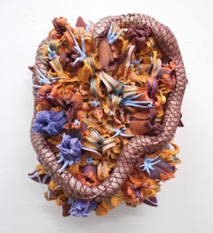 Coeur - textural snake / serpent and floral abstraction in orange tones