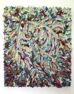 Phasianidae - highly textural abstract botanical foliage painting with cutouts