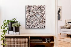 Spiral Genesis, light pink off-white mixed media textural painting