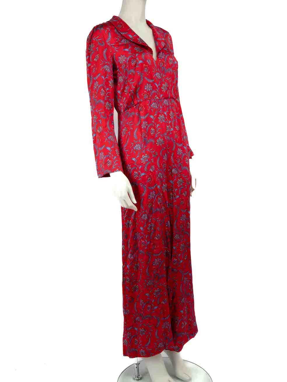 CONDITION is Very good. Hardly any visible wear to jumpsuit is evident. However, the composition label has been removed on this used Seren designer resale item.
 
 
 
 Details
 
 
 Red
 
 Silk
 
 Jumpsuit
 
 Floral pattern
 
 Long sleeves
 
 V-neck
