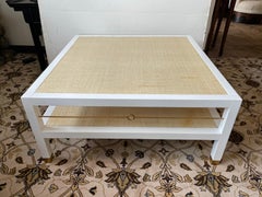 Serena and Lily White Lacquer and Raffia Cocktail Coffee Table