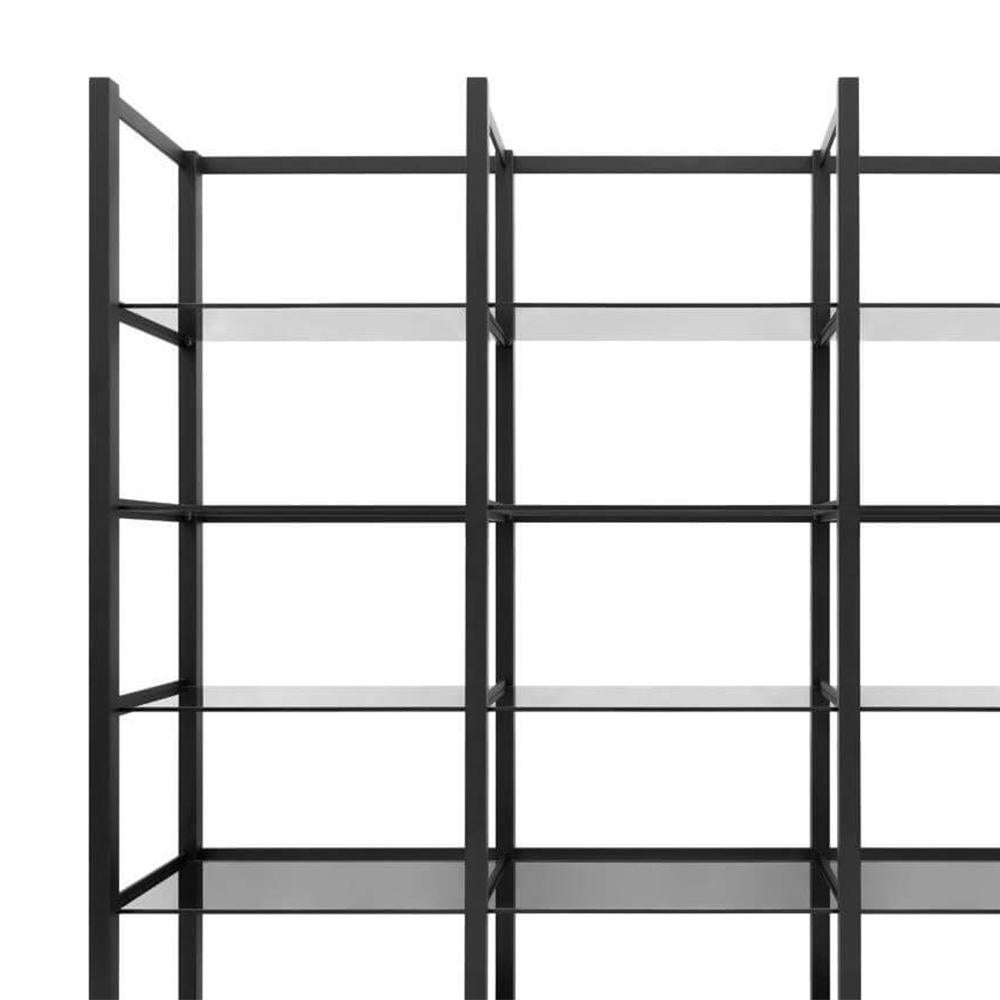 Bookcase Serena black with steel structure in
black finish, with shelves in smoke glass. Base
in solid wood in black finish with 3 drawers
with easy glide system.