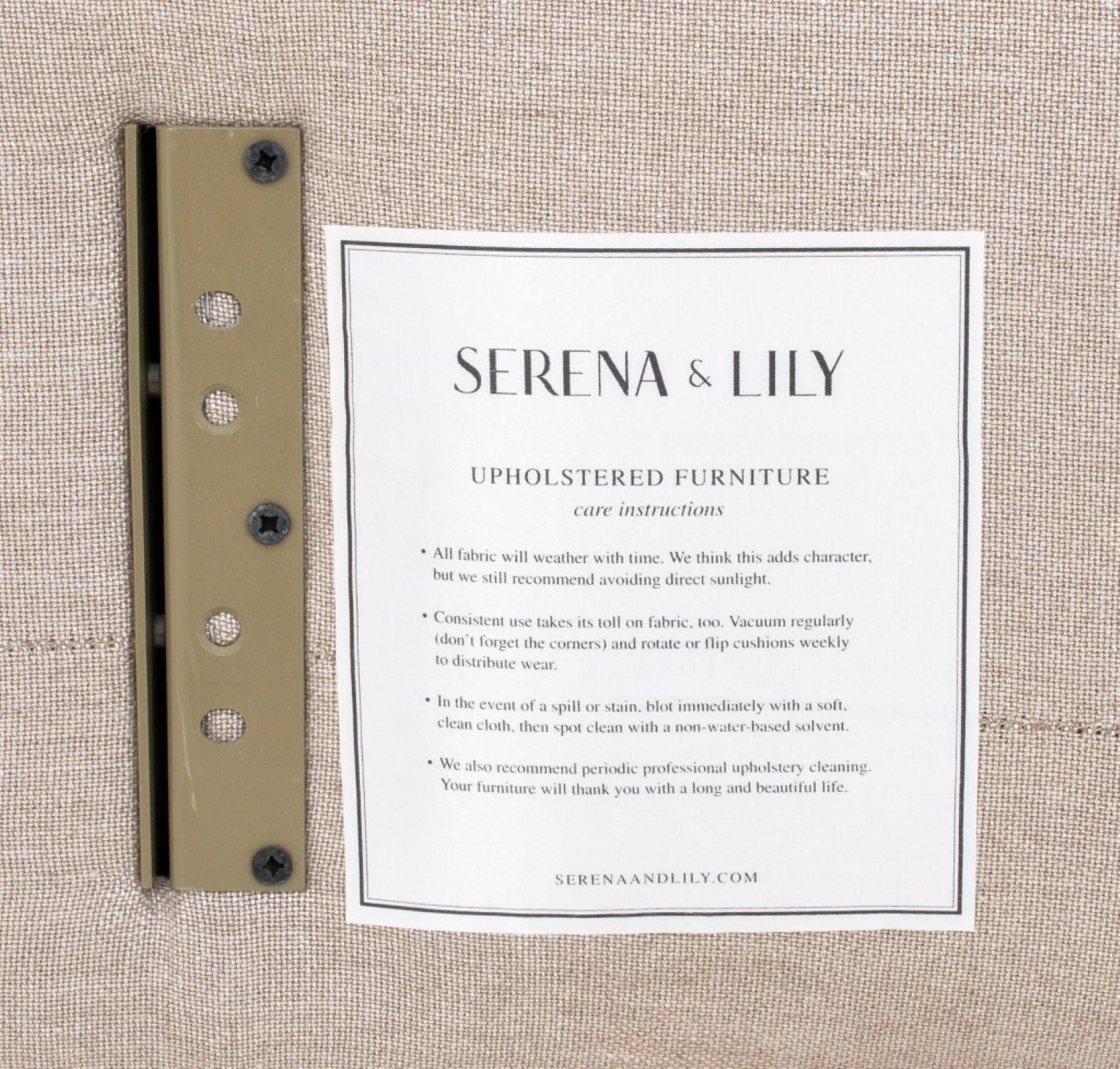 Serena & Lily Gray Upholstered Headboard and Frame In Good Condition For Sale In New York, NY