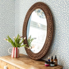 Large Oval Serena Rattan Mirror with Hand-Woven Cane Frame, UK