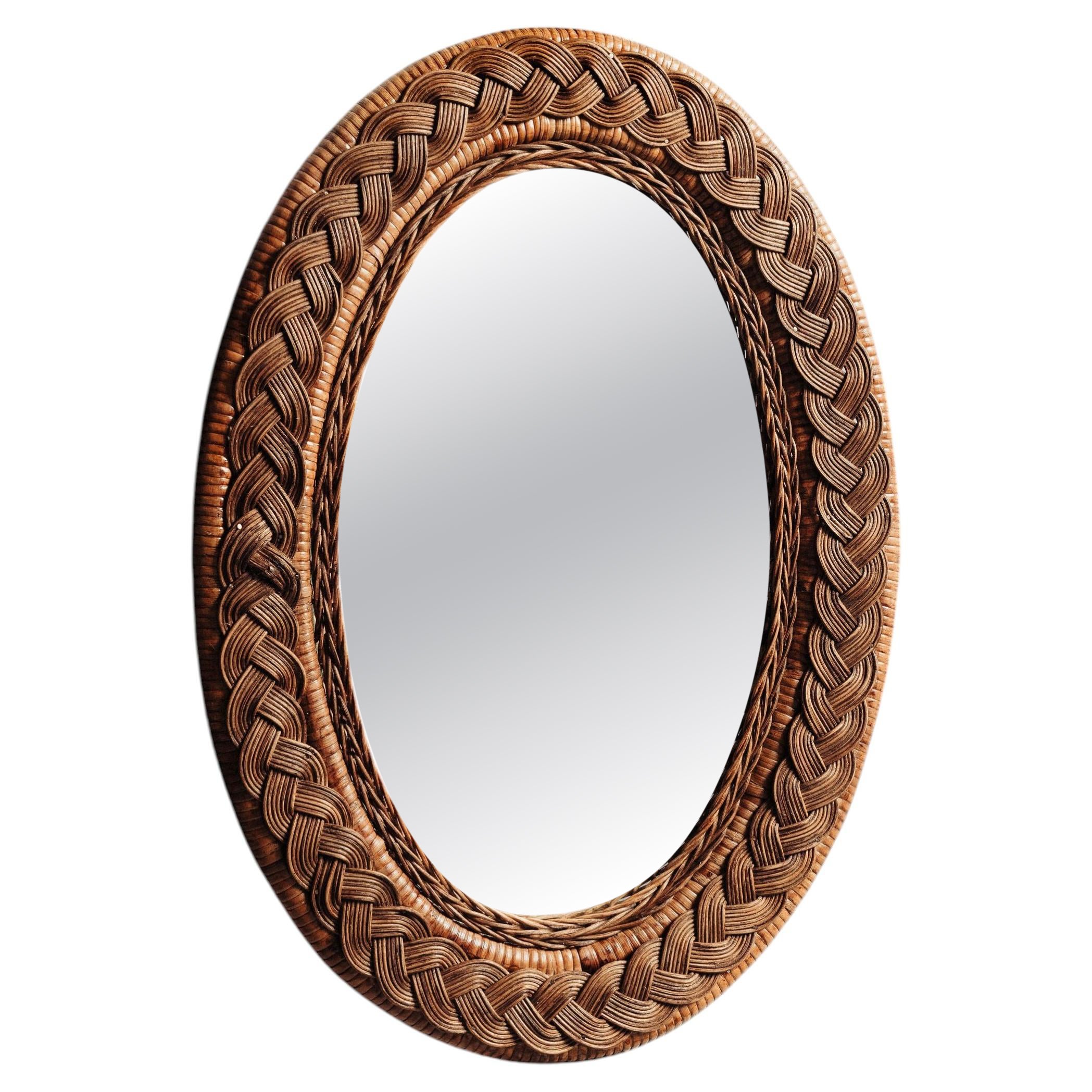 Large Oval Serena Rattan Mirror with Hand-Woven Cane Frame, UK