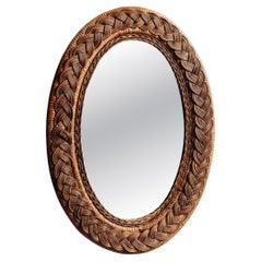 Large Oval Serena Rattan Mirror with Hand-Woven Cane Frame, UK