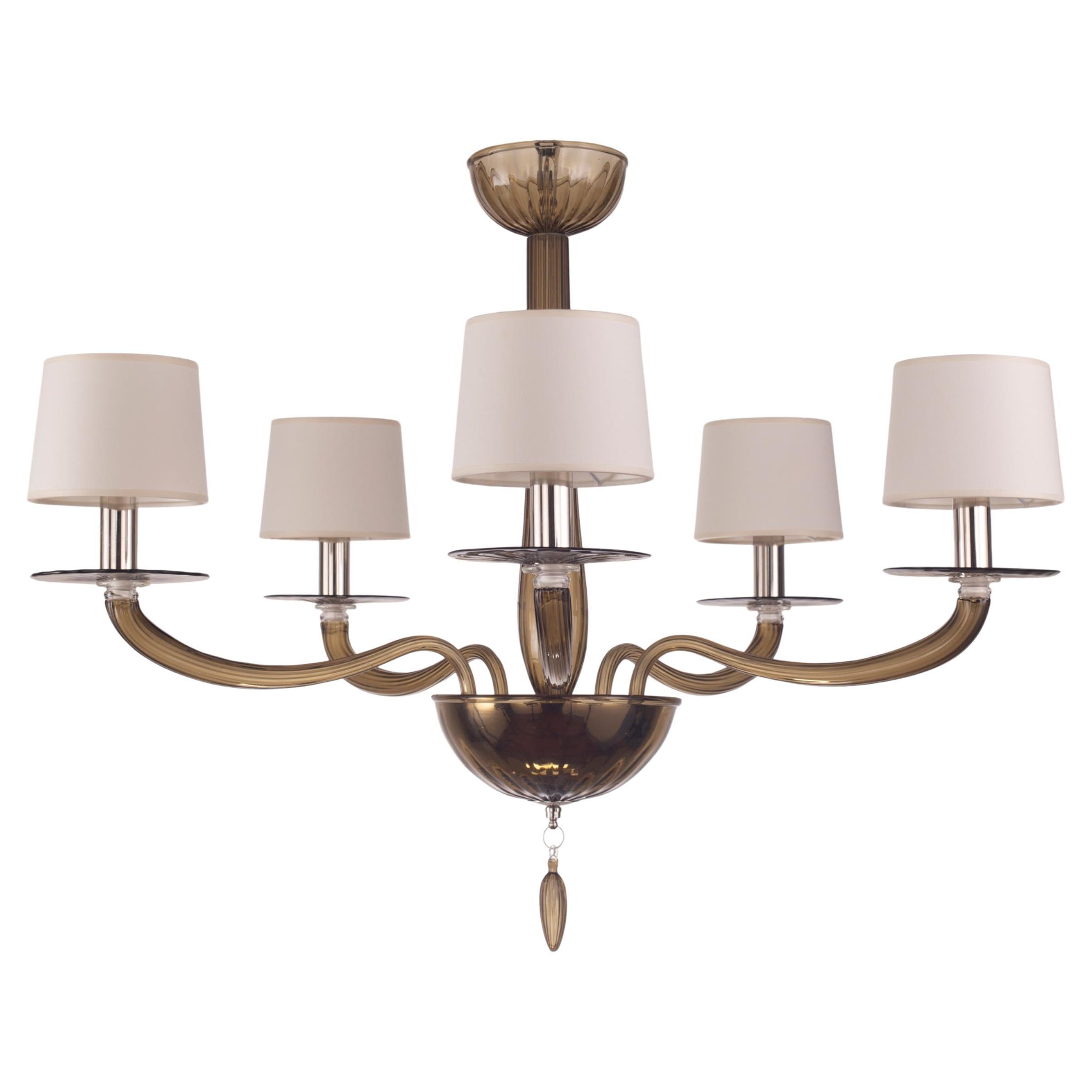 Serenade Chandelier 5 Lights Moka Murano Glass by Multiforme For Sale