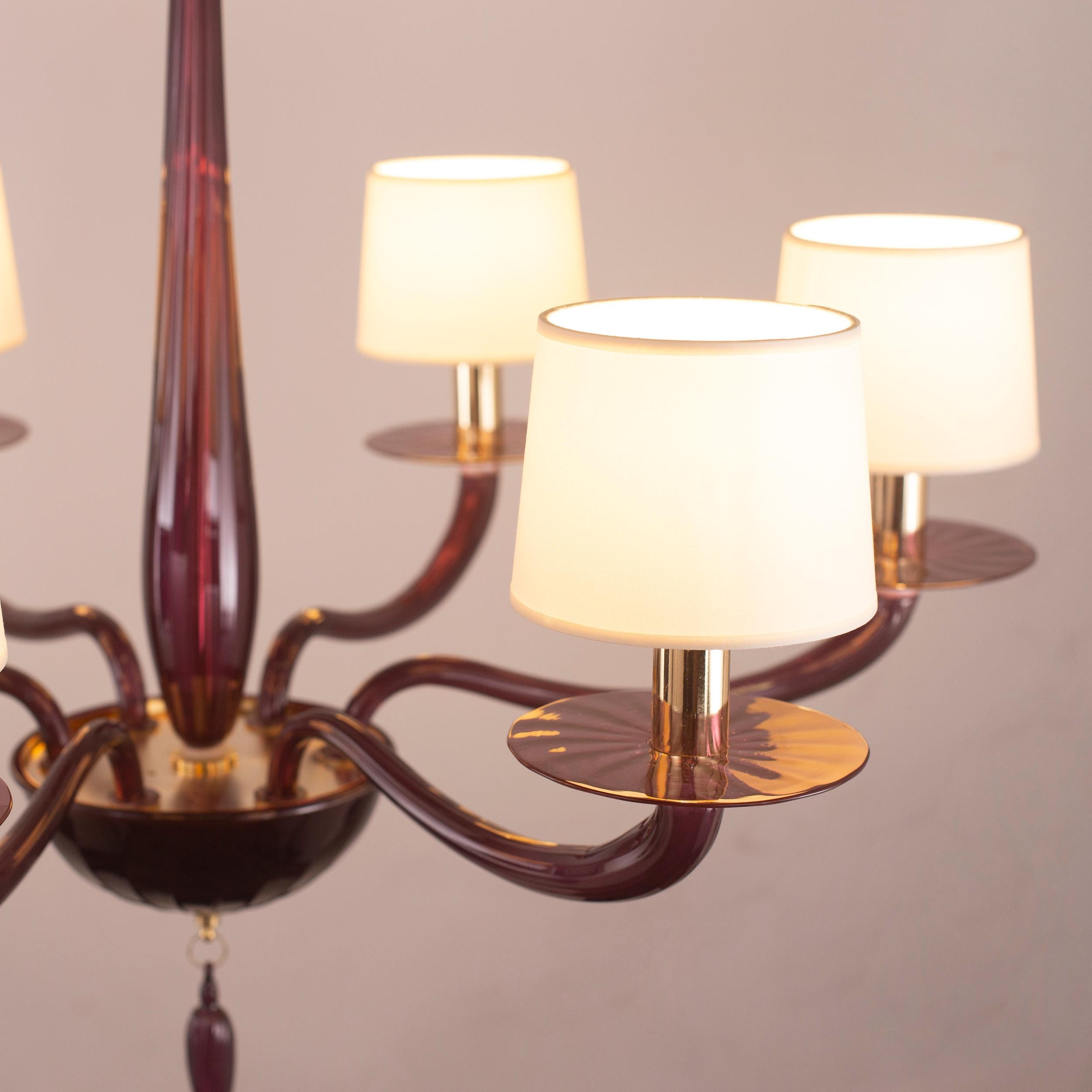 Other Serenade Chandelier 6 Lights Aubergine Murano Glass by Multiforme For Sale