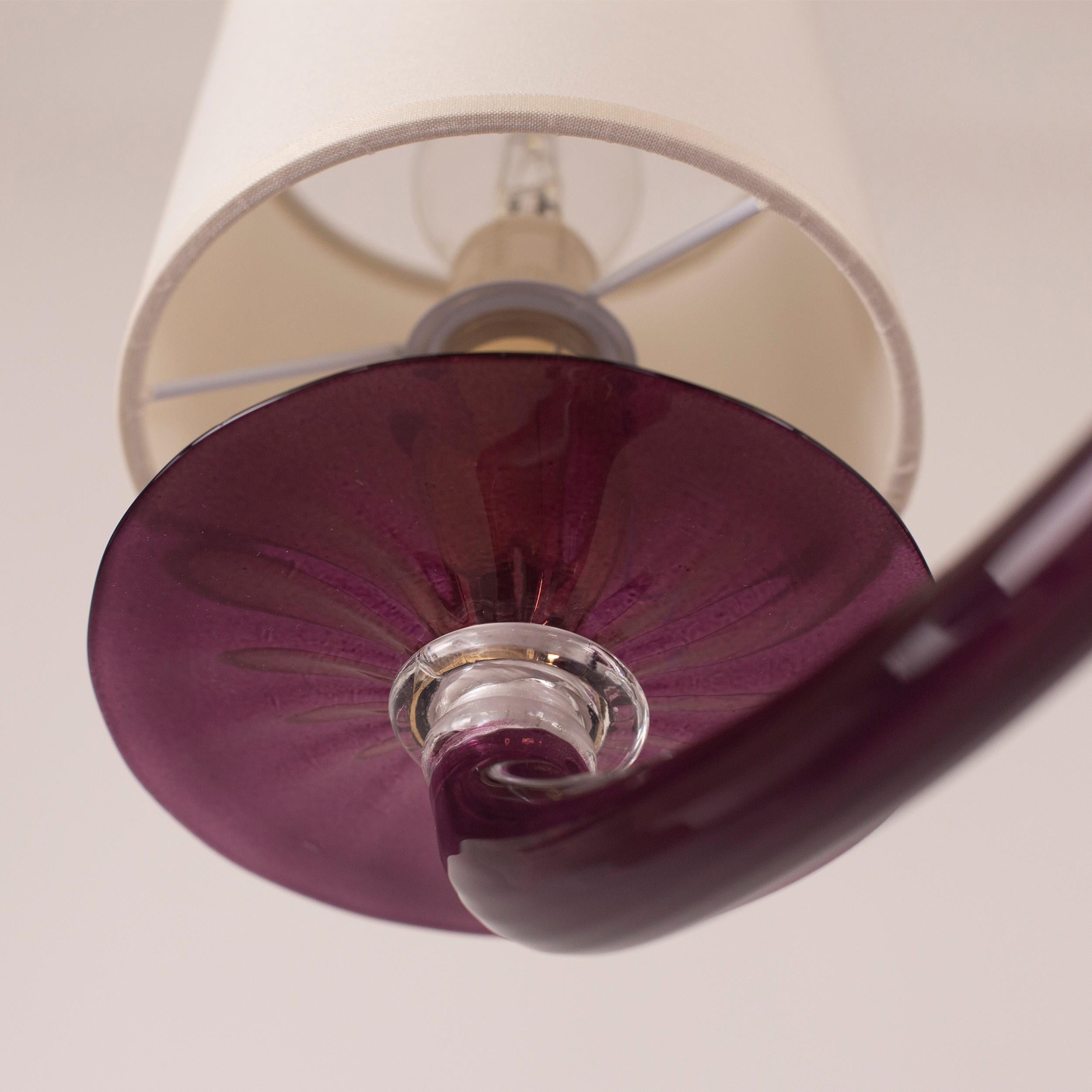Italiano Lampadario Serenade 6 luci in vetro di Murano color melanzana di Multiforme in vendita