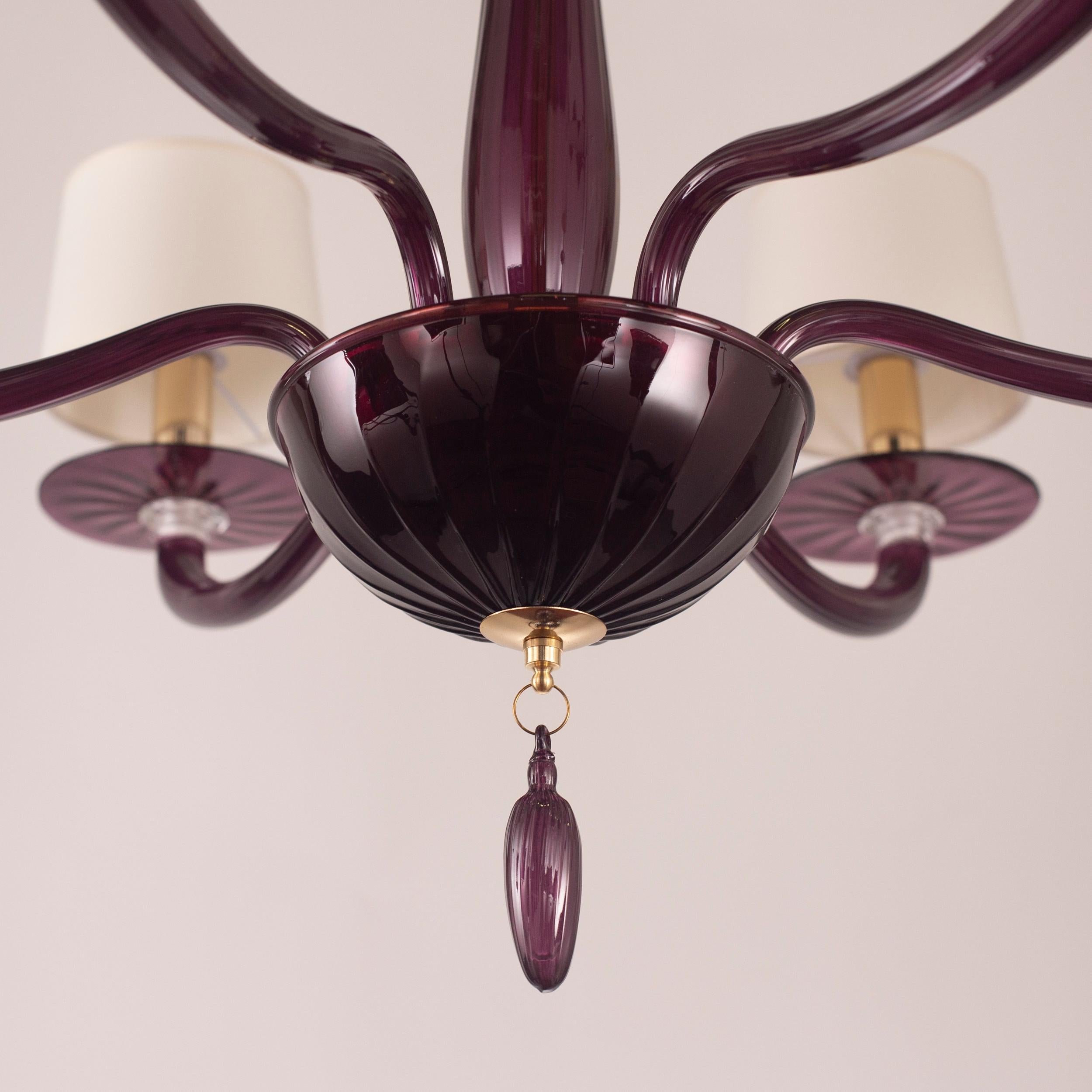 Contemporary Serenade Chandelier 6 Lights Aubergine Murano Glass by Multiforme For Sale