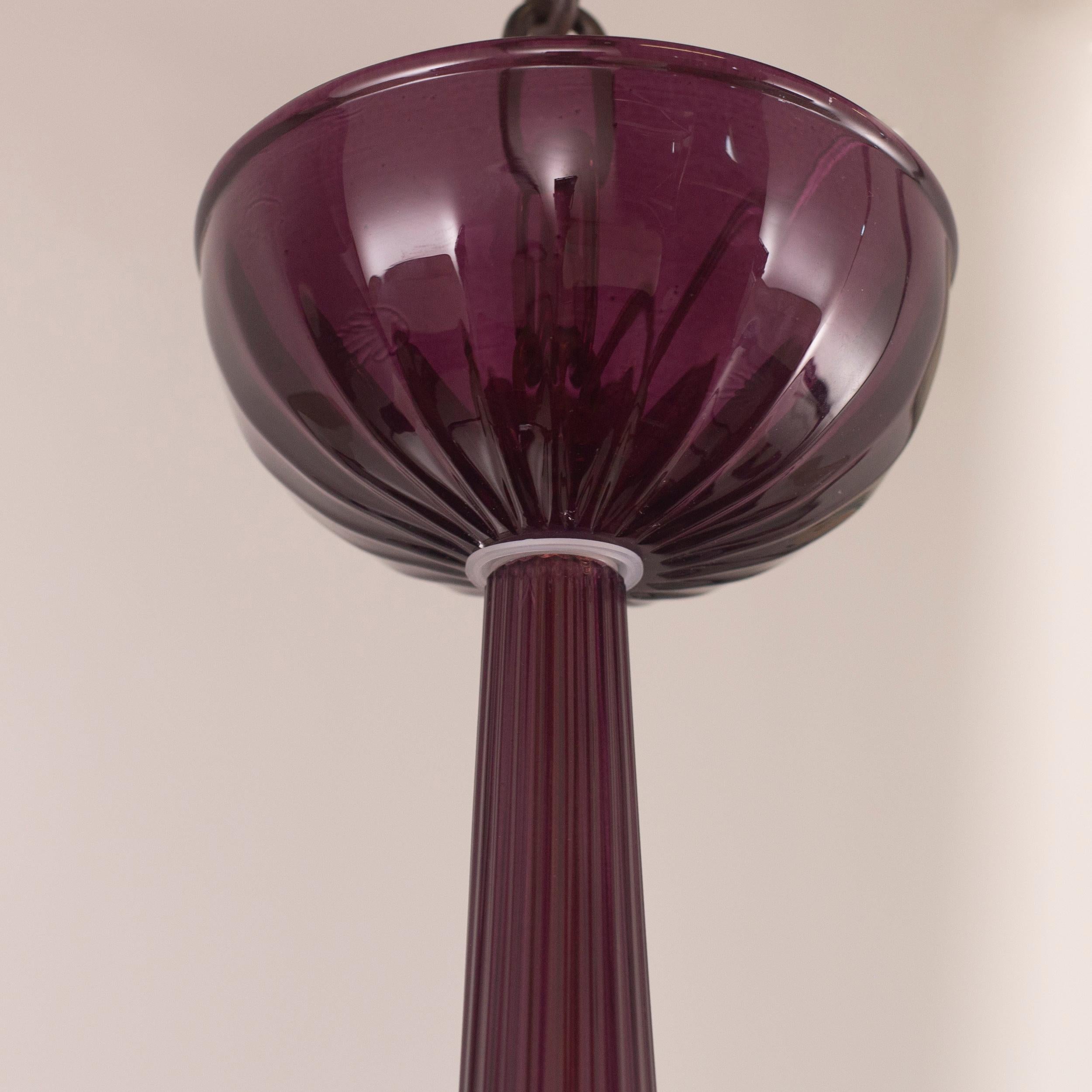 Blown Glass Serenade Chandelier 6 Lights Aubergine Murano Glass by Multiforme For Sale