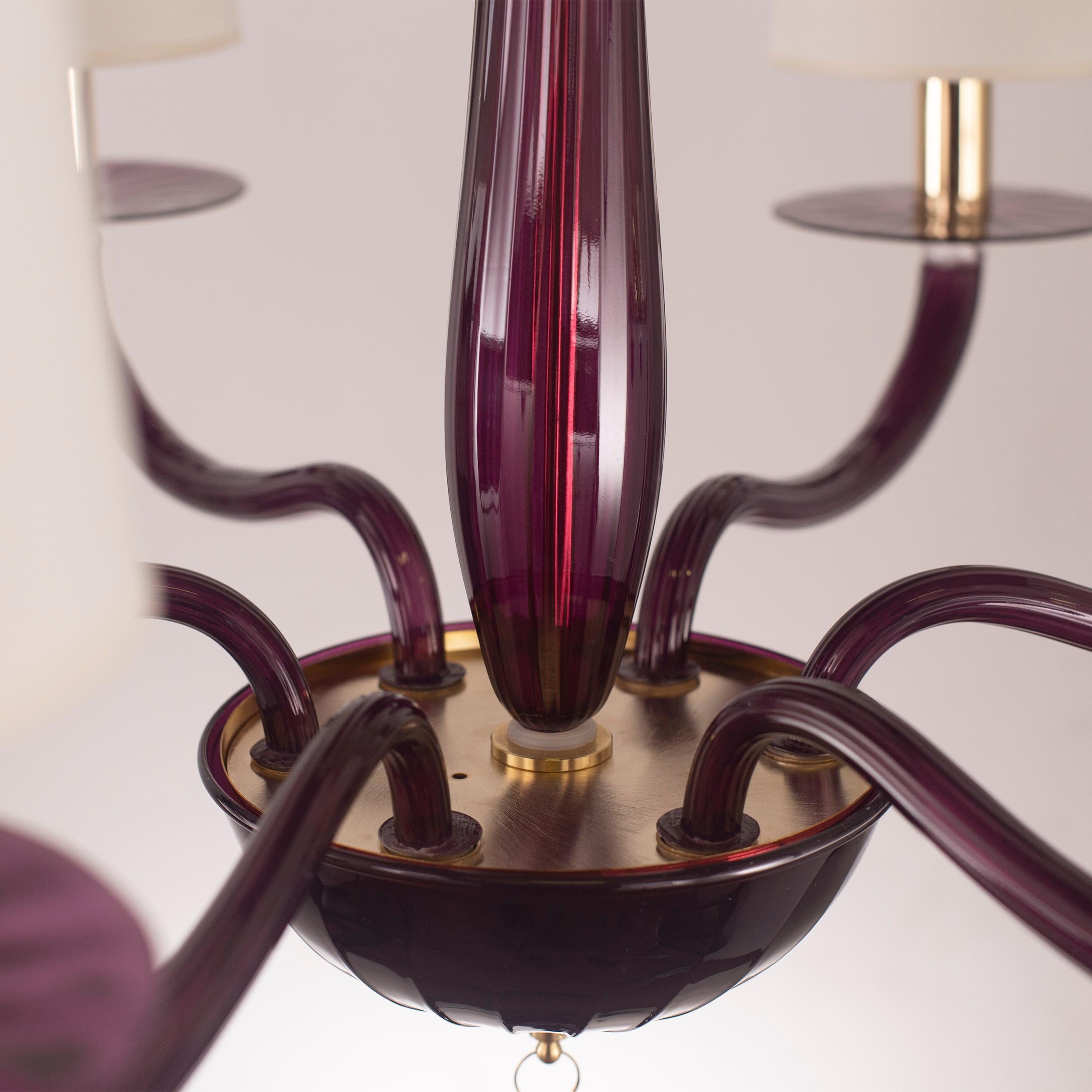 Serenade Chandelier 6 Lights Aubergine Murano Glass by Multiforme For Sale 1