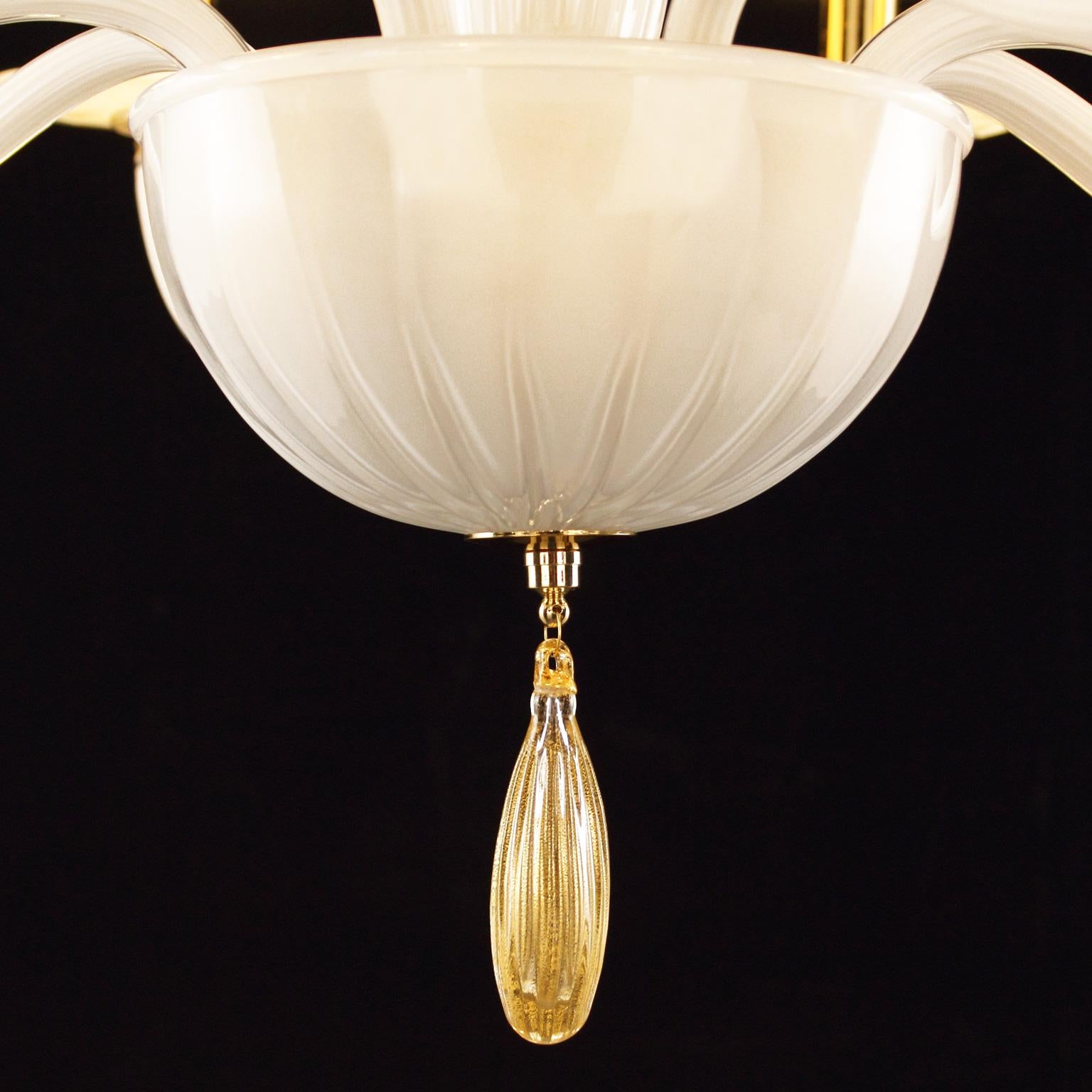 Other 21st Century Chandelier 8Lights White Murano Glass, Golden Details by Multiforme For Sale