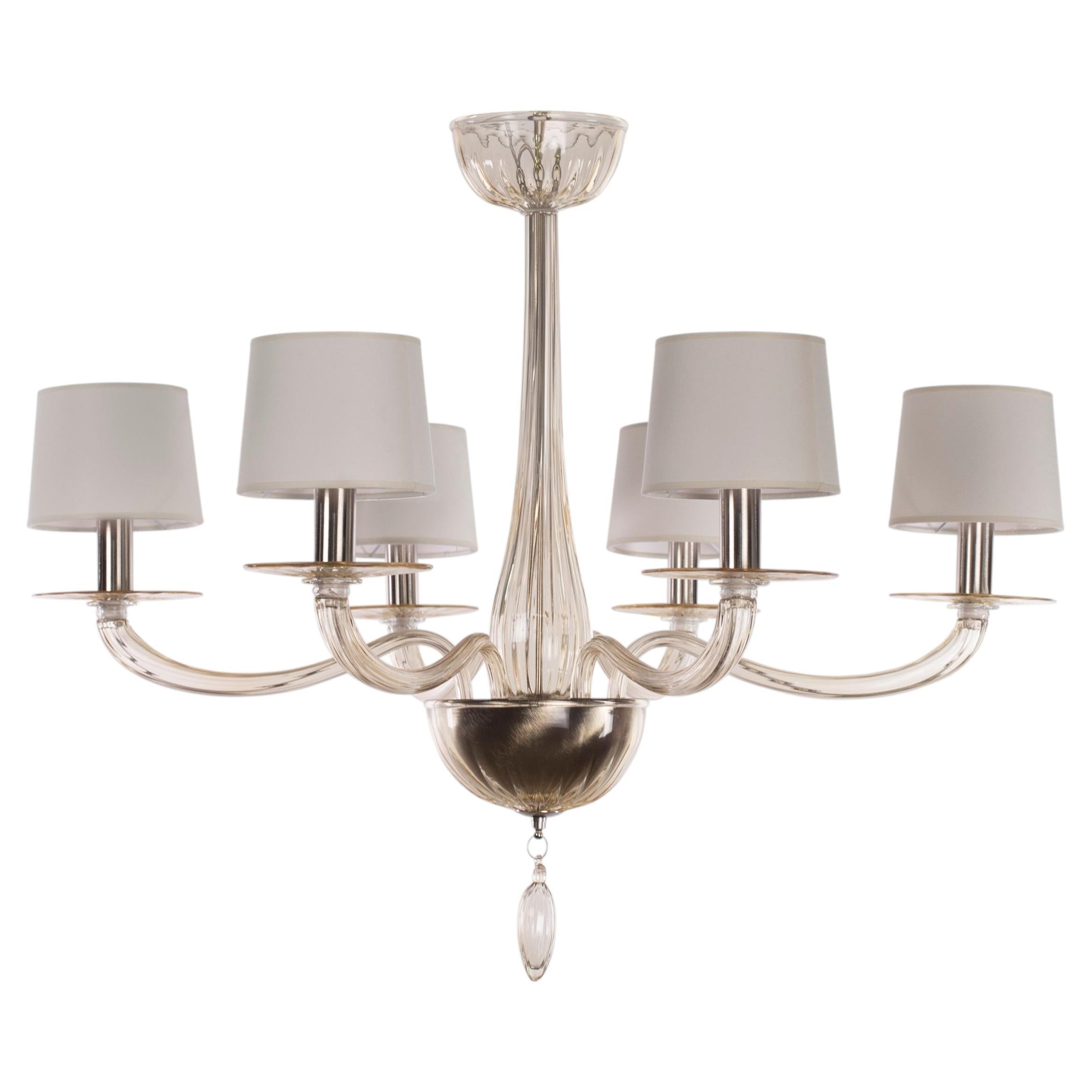 Lustre Serenade par Multiforme, verre Vanille Murano, 6 bras, Italie