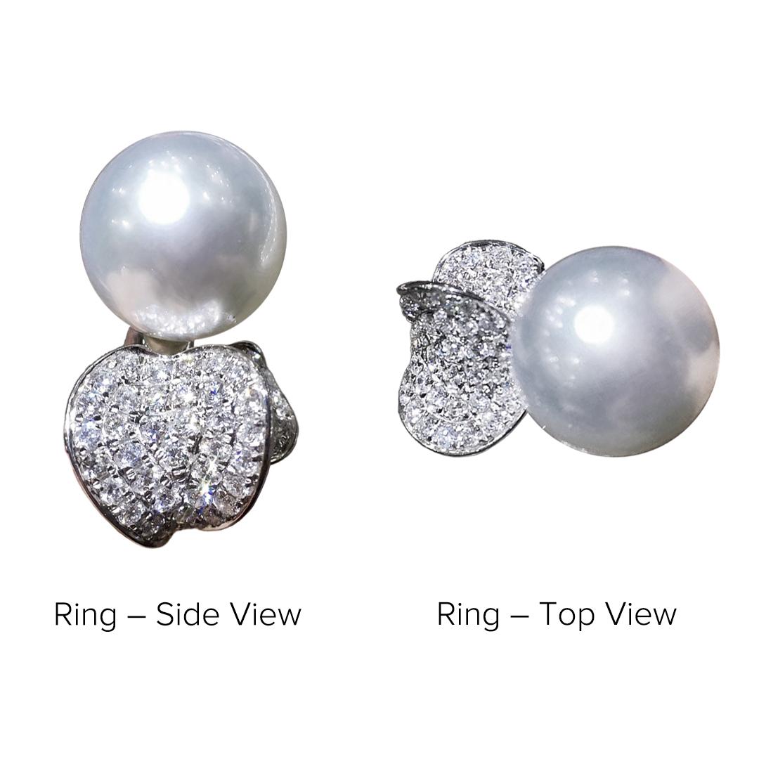 【Lustre Arc】Heart-Line Embrace South Sea Pearl & Diamond Ring en vente 5