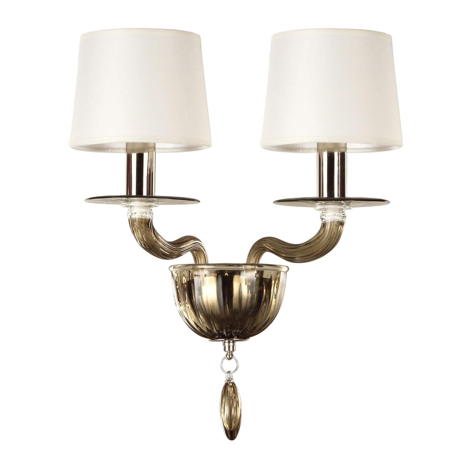 Classic sconce 2 arms, walnut Murano Glass, Cotton Lampshades by Multiforme