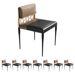 "Serenata" Chair, Set of Eight, with Bronze, Stainless Steel, Leather, Istanbul