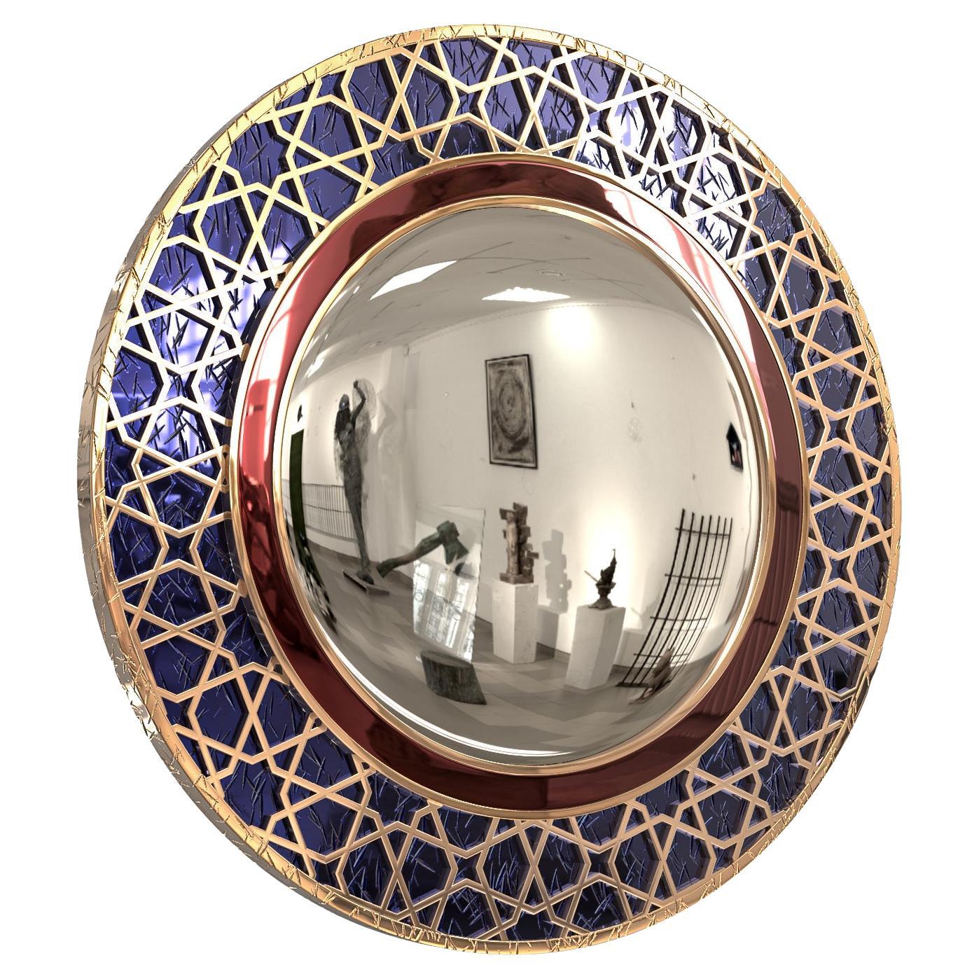 "Serenata" Convex Wall Mirror with Bronze, Hand Crafted, Istanbul For Sale