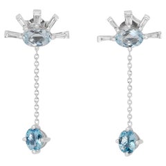 Serene 14k Weißgold Blauer Topas und Diamant baumelnde Ohrringe mit/2,12 Karat - IGI