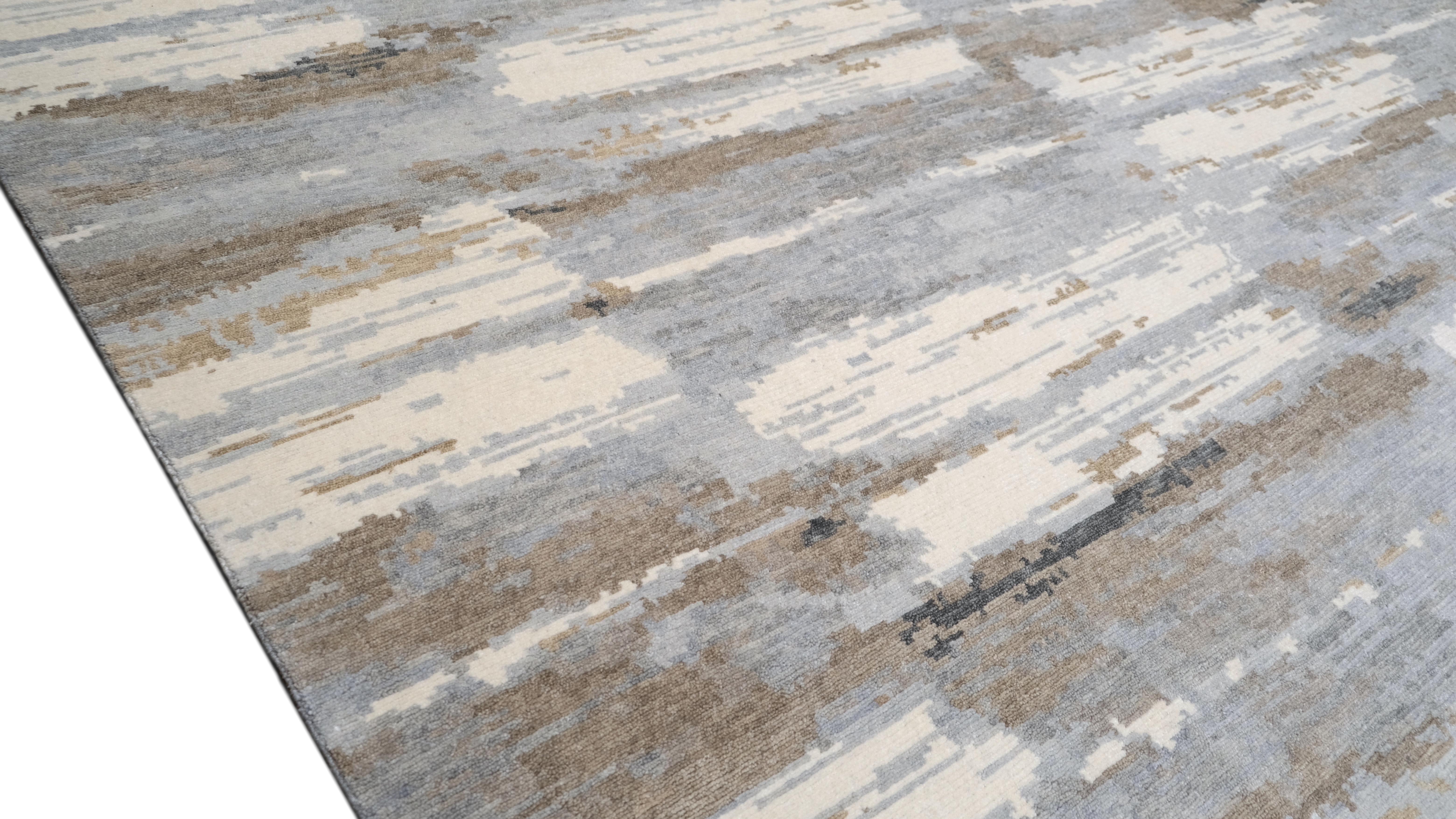 Hand-Knotted Serene and Modern Tibetan Wool Rug 9'x12' For Sale