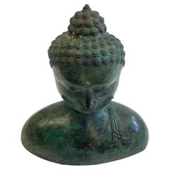 Serene Antique Bronze Buddha with Verdigris Patina