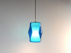 Serene Blue and White Glass Pendant Lamp, Rare Design from the 1960s